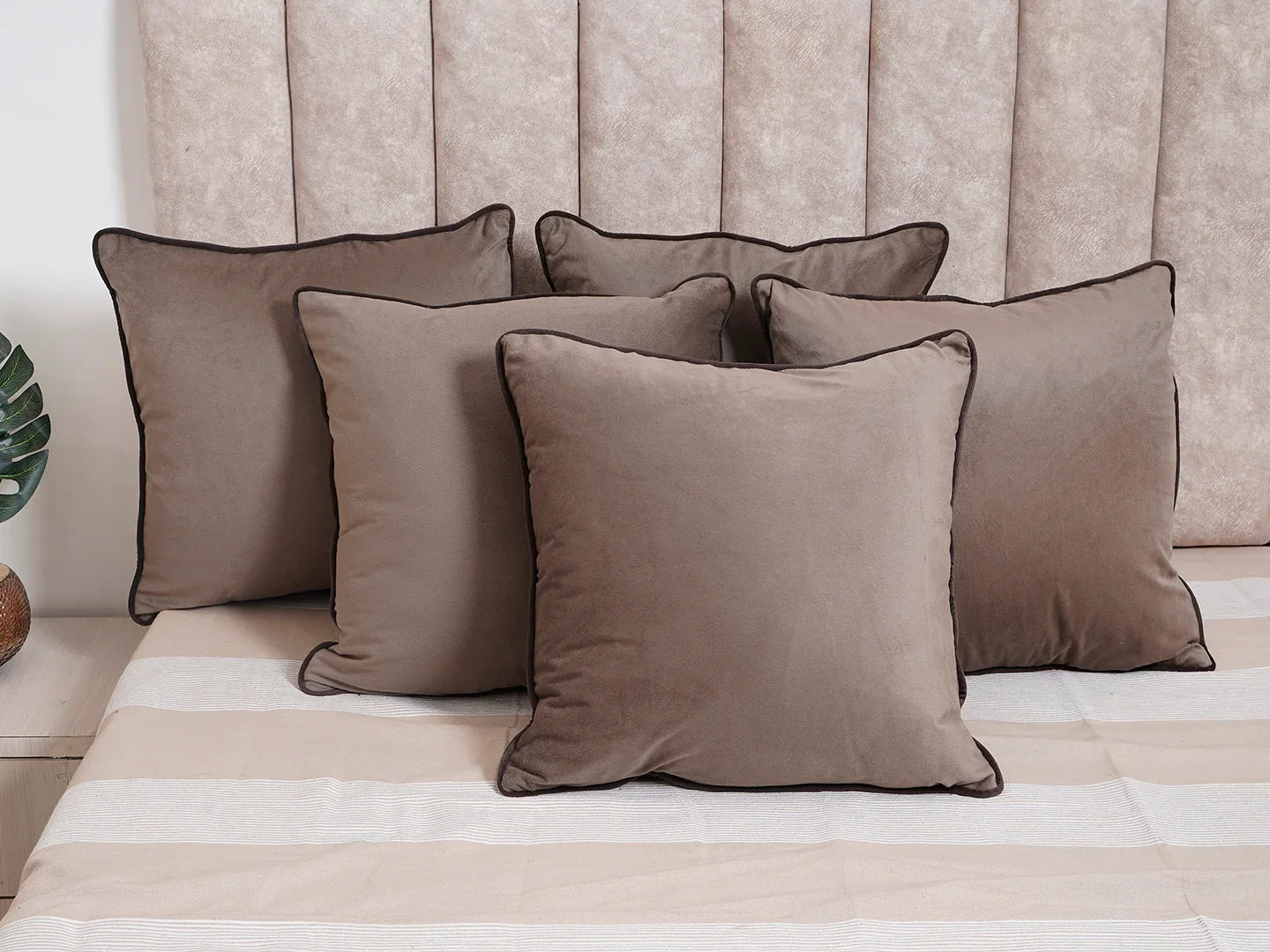Grey Solid Print Velvet Cushion Cover - SanskrutiHomes