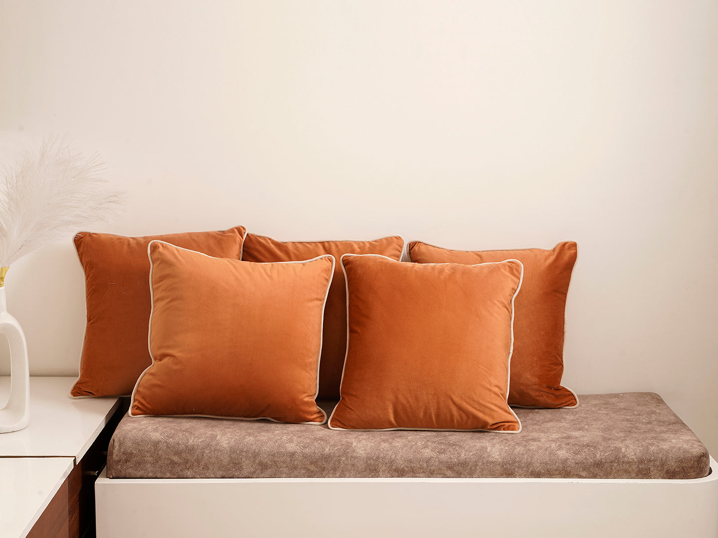 Peach Solid Print Velvet Cushion Cover