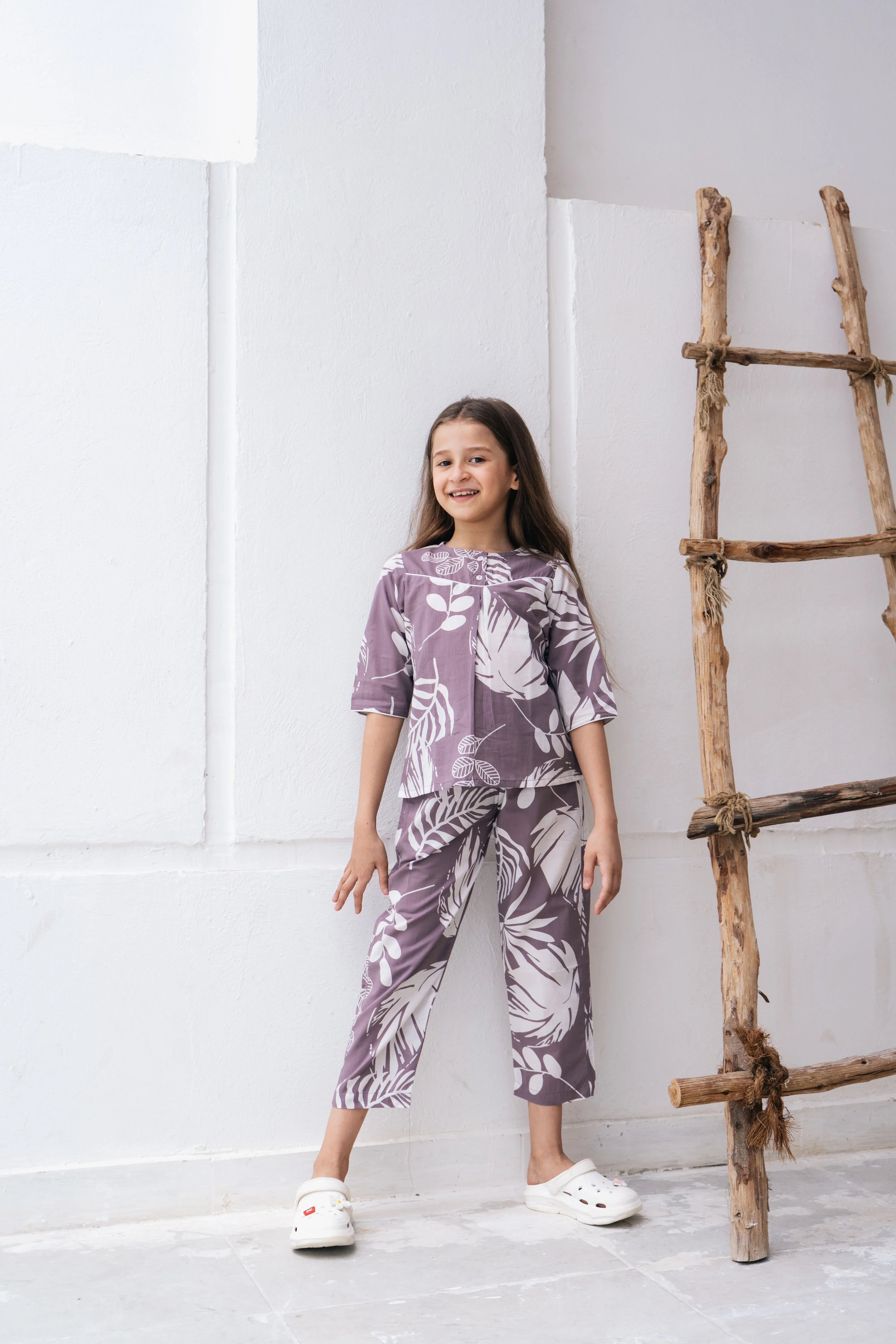 leaf Printed Cotton Night Suit for Kids - SanskrutiHomes