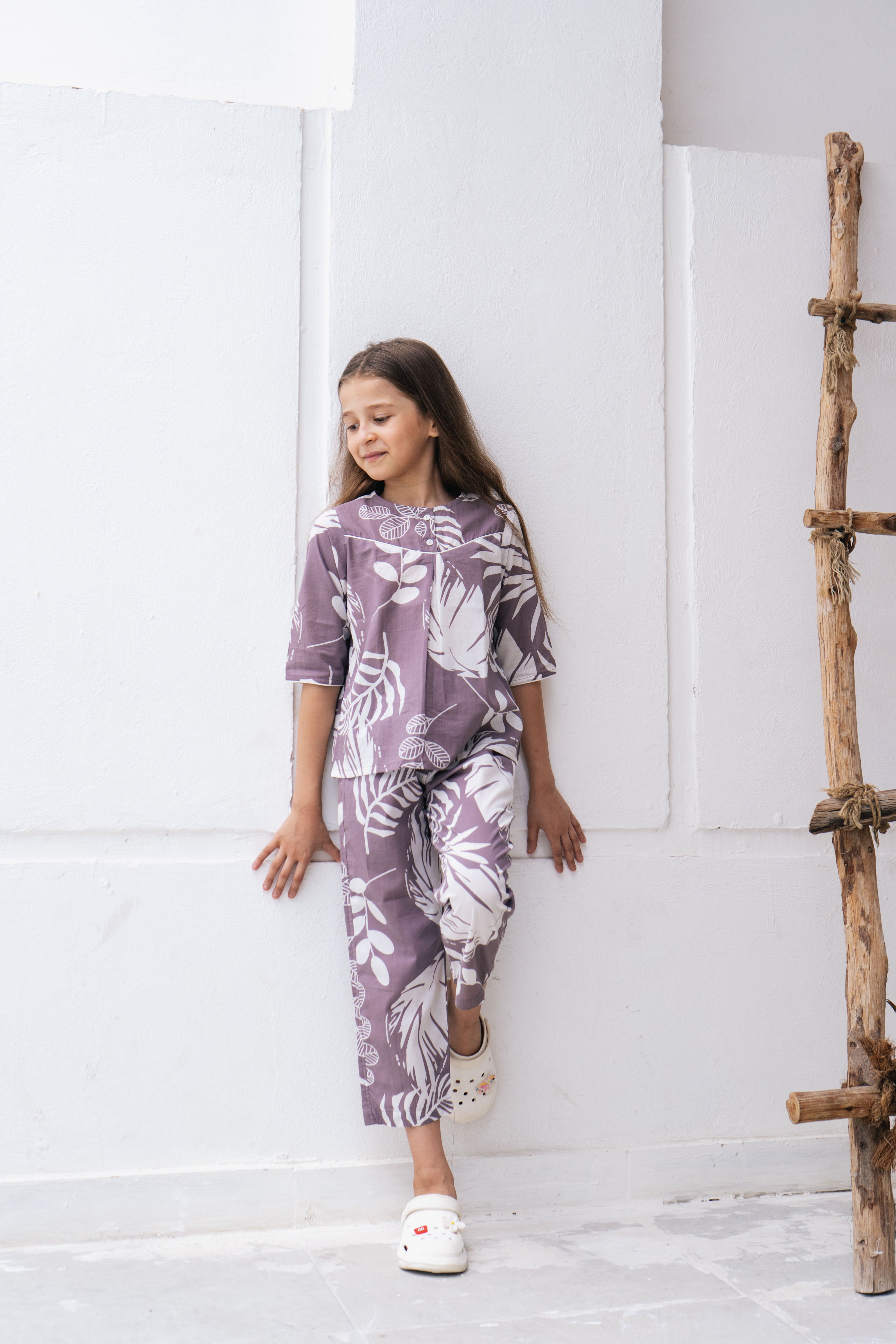 leaf Printed Cotton Night Suit for Kids