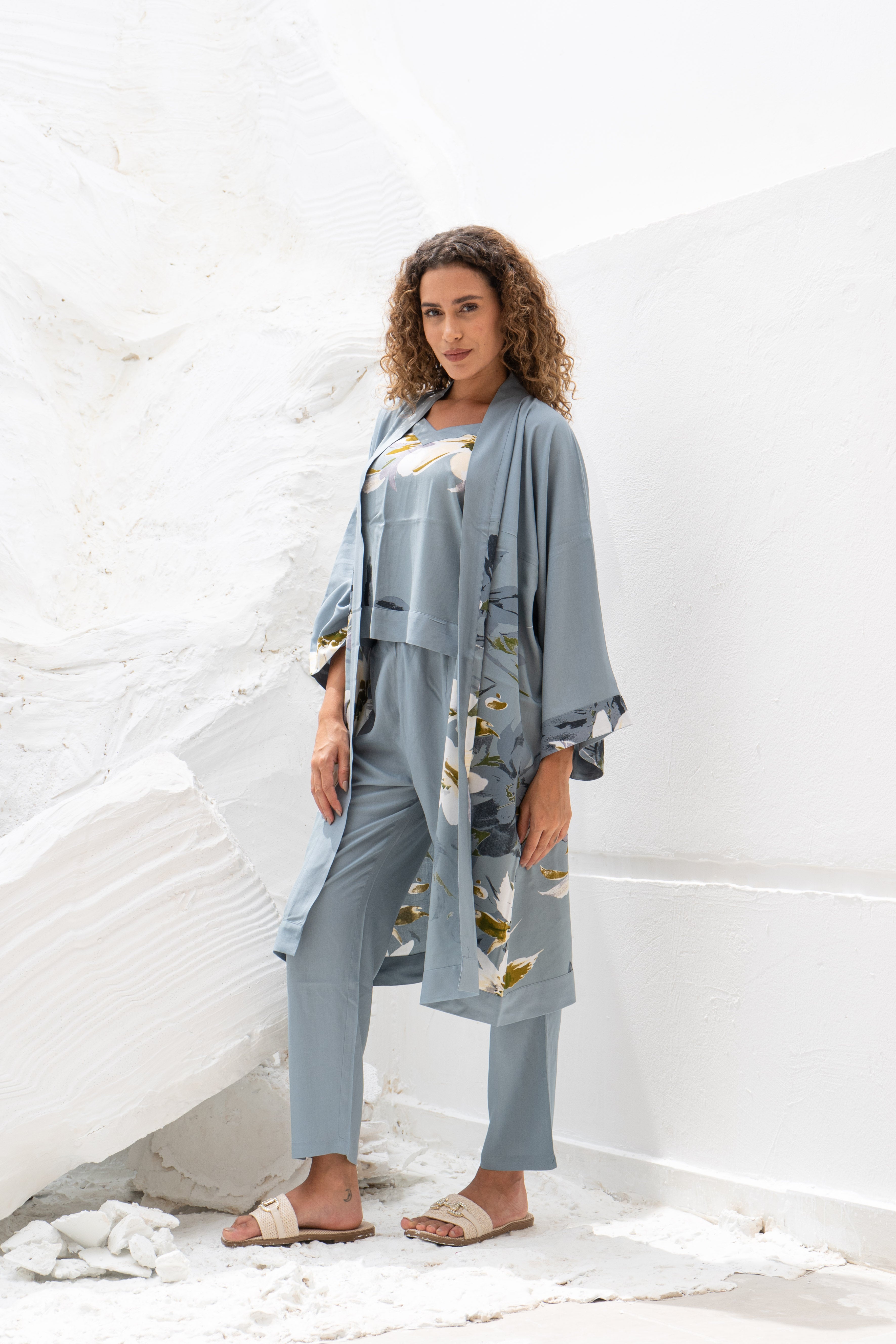 Set of 3 Grey Cotton Night Suit Set