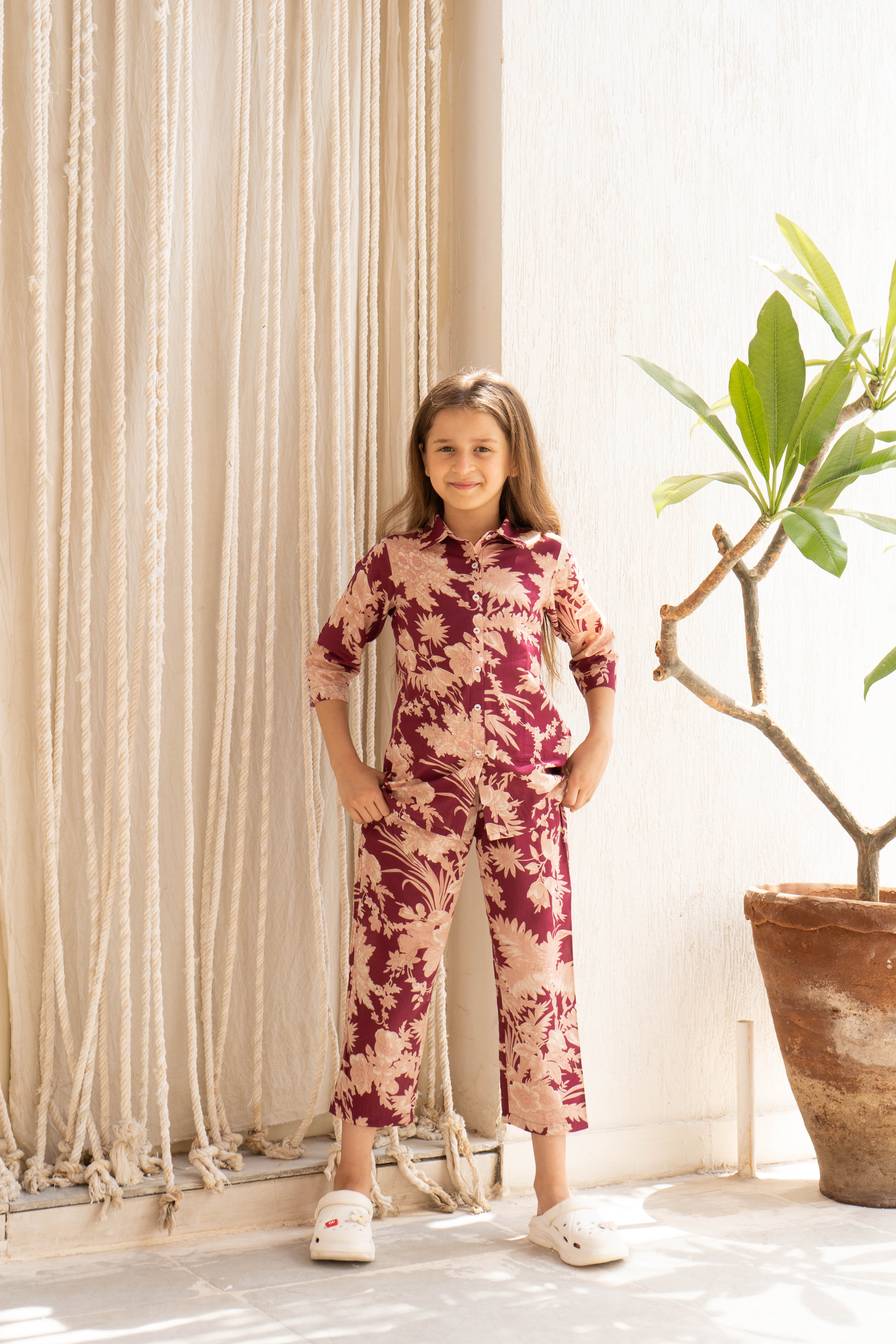 Flower Printed Cotton Night Suit for Kids - SanskrutiHomes