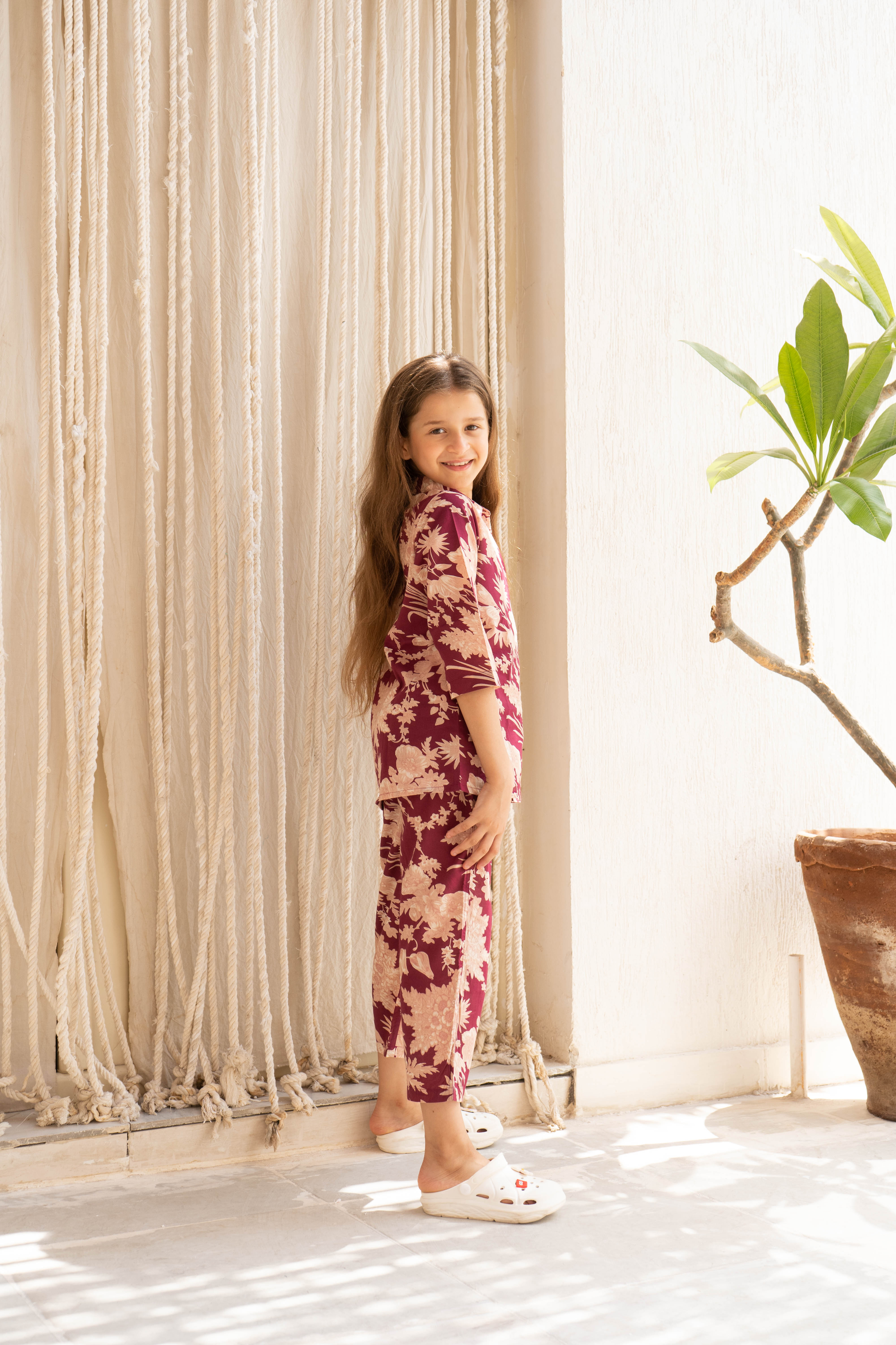 Flower Printed Cotton Night Suit for Kids - SanskrutiHomes