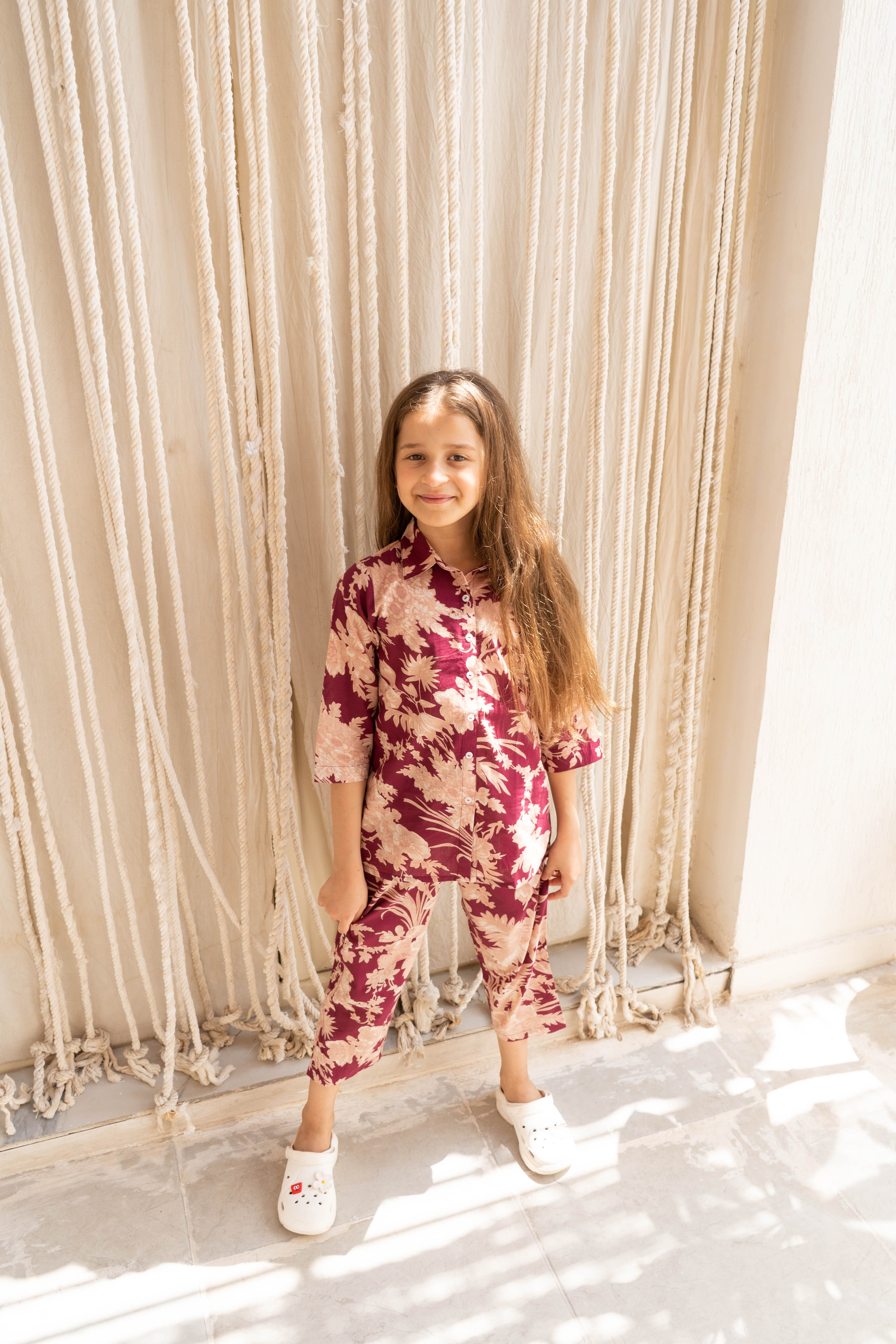 Flower Printed Cotton Night Suit for Kids - SanskrutiHomes