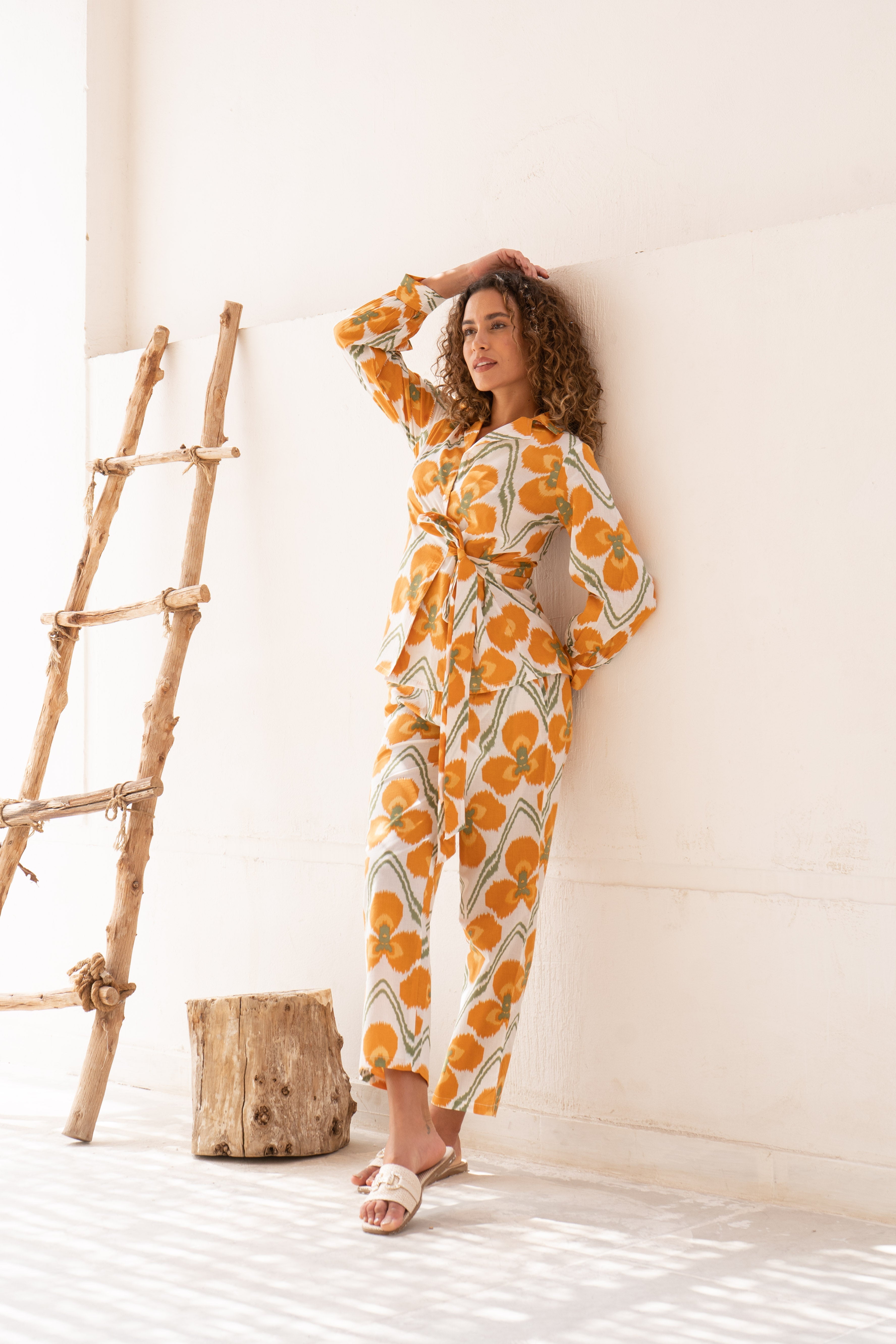 Yellow Flower Printed Cotton Co-ords Set - SanskrutiHomes