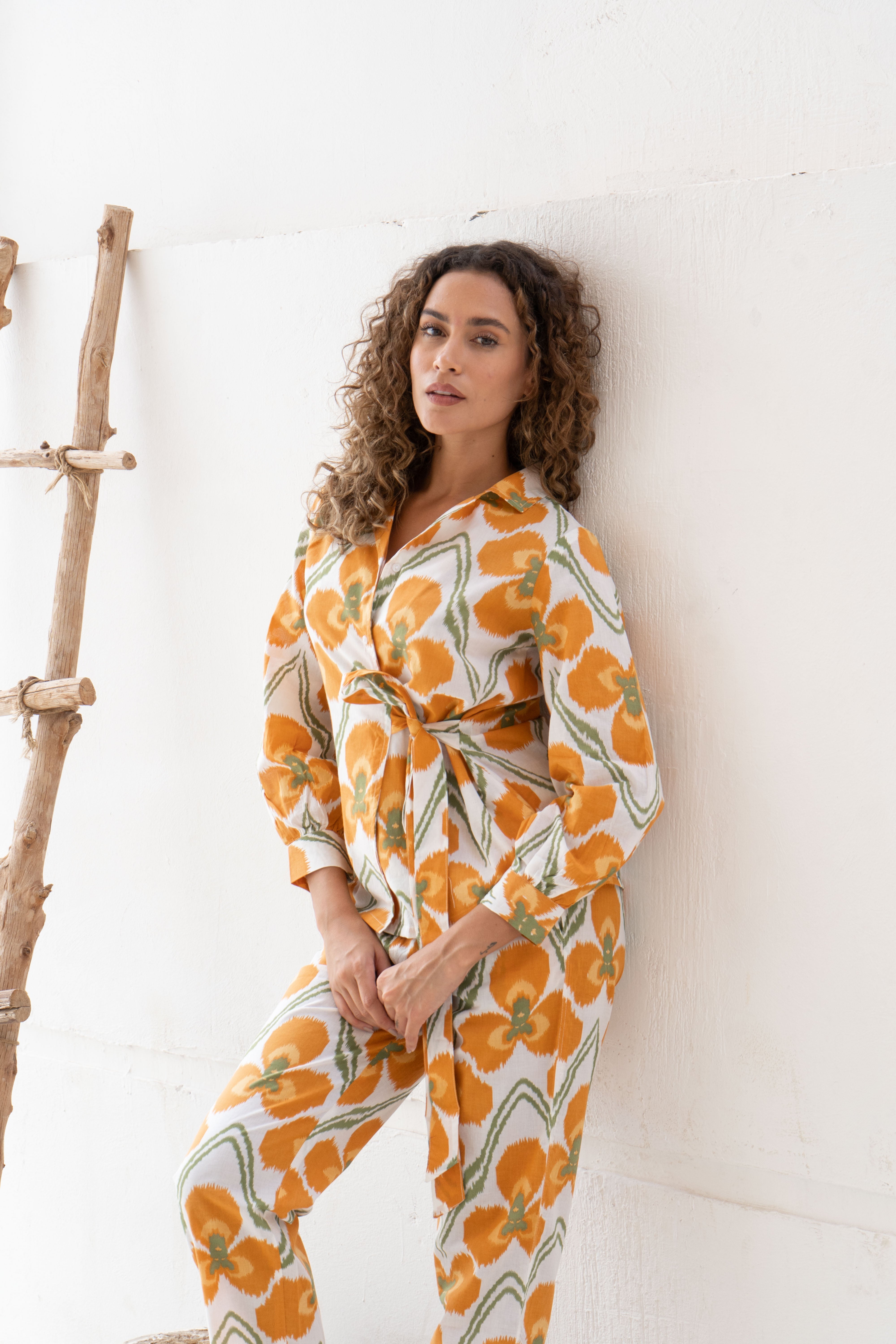 Yellow Flower Printed Cotton Co-ords Set - SanskrutiHomes