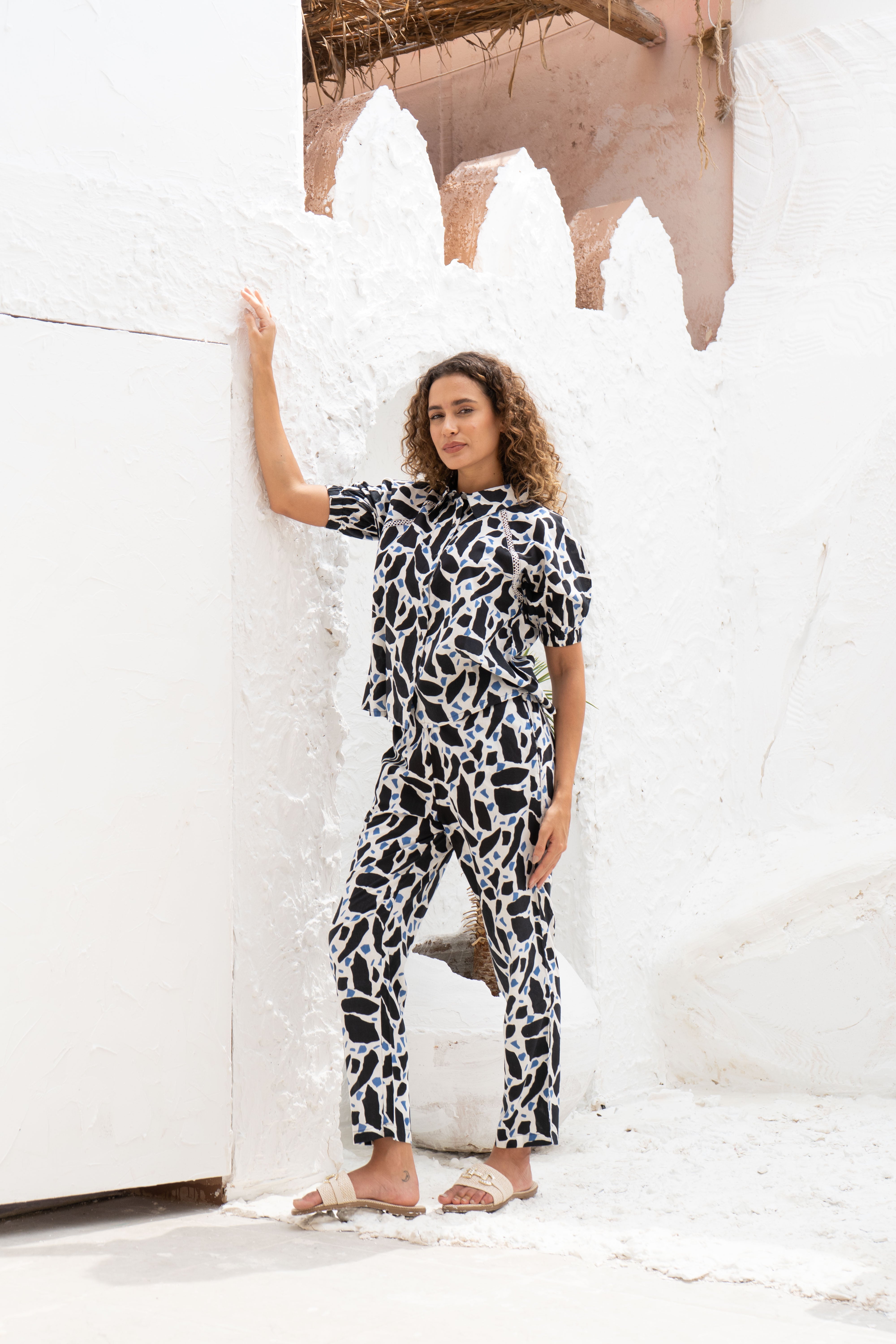 Black Printed Cotton Night Suit Set - SanskrutiHomes