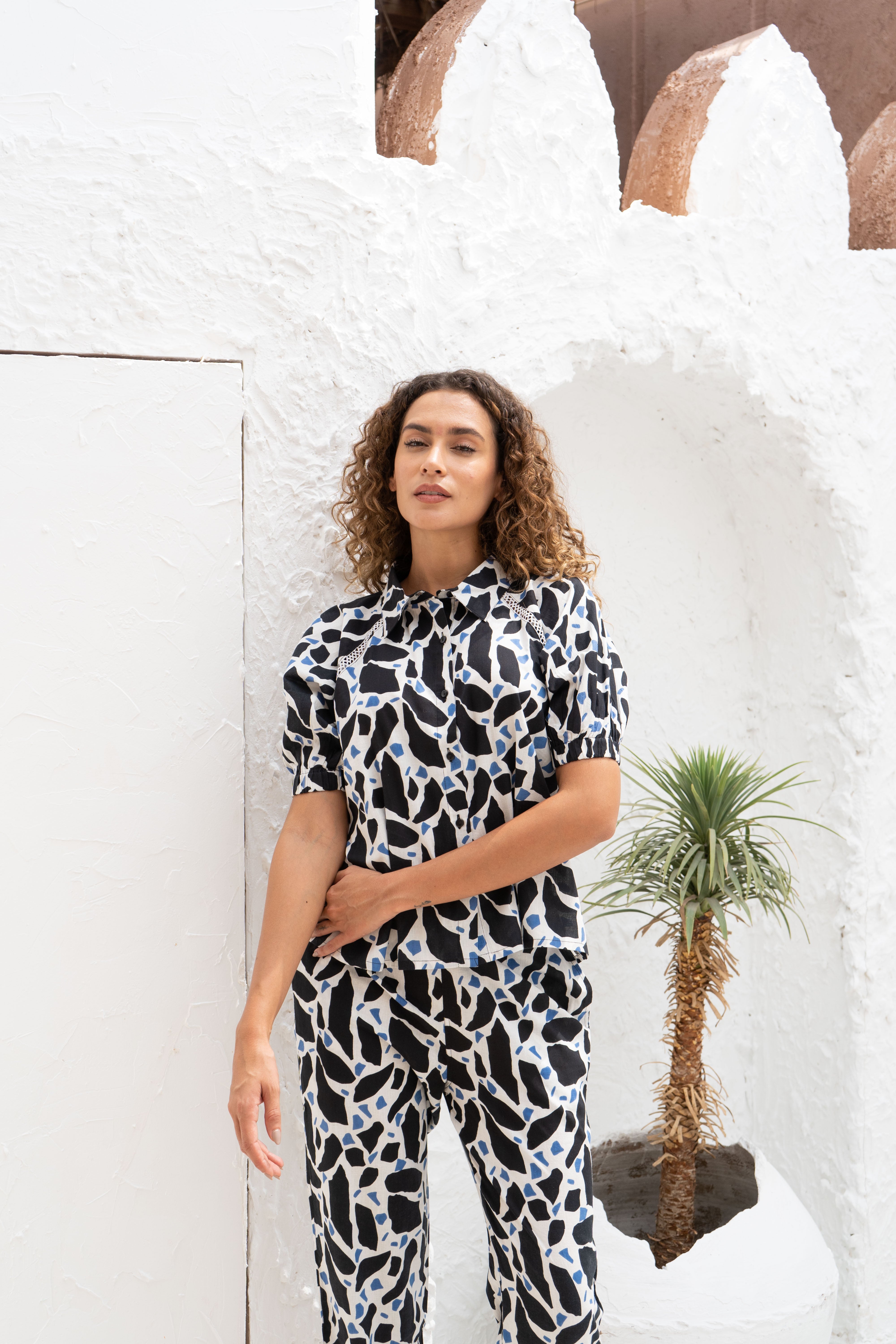 Black Printed Cotton Night Suit Set - SanskrutiHomes