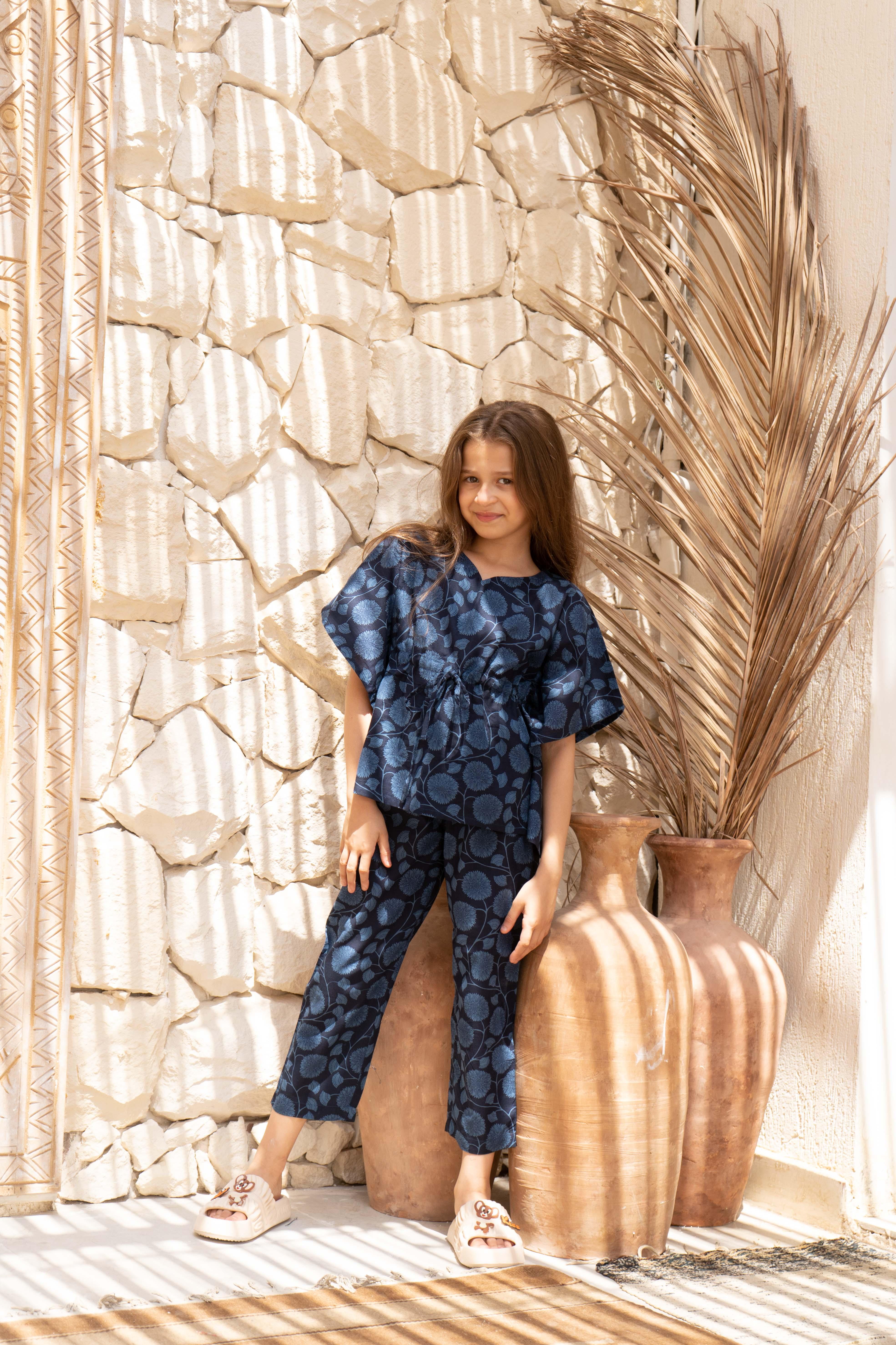 Blue Printed Cotton Night Suit for Kids - SanskrutiHomes