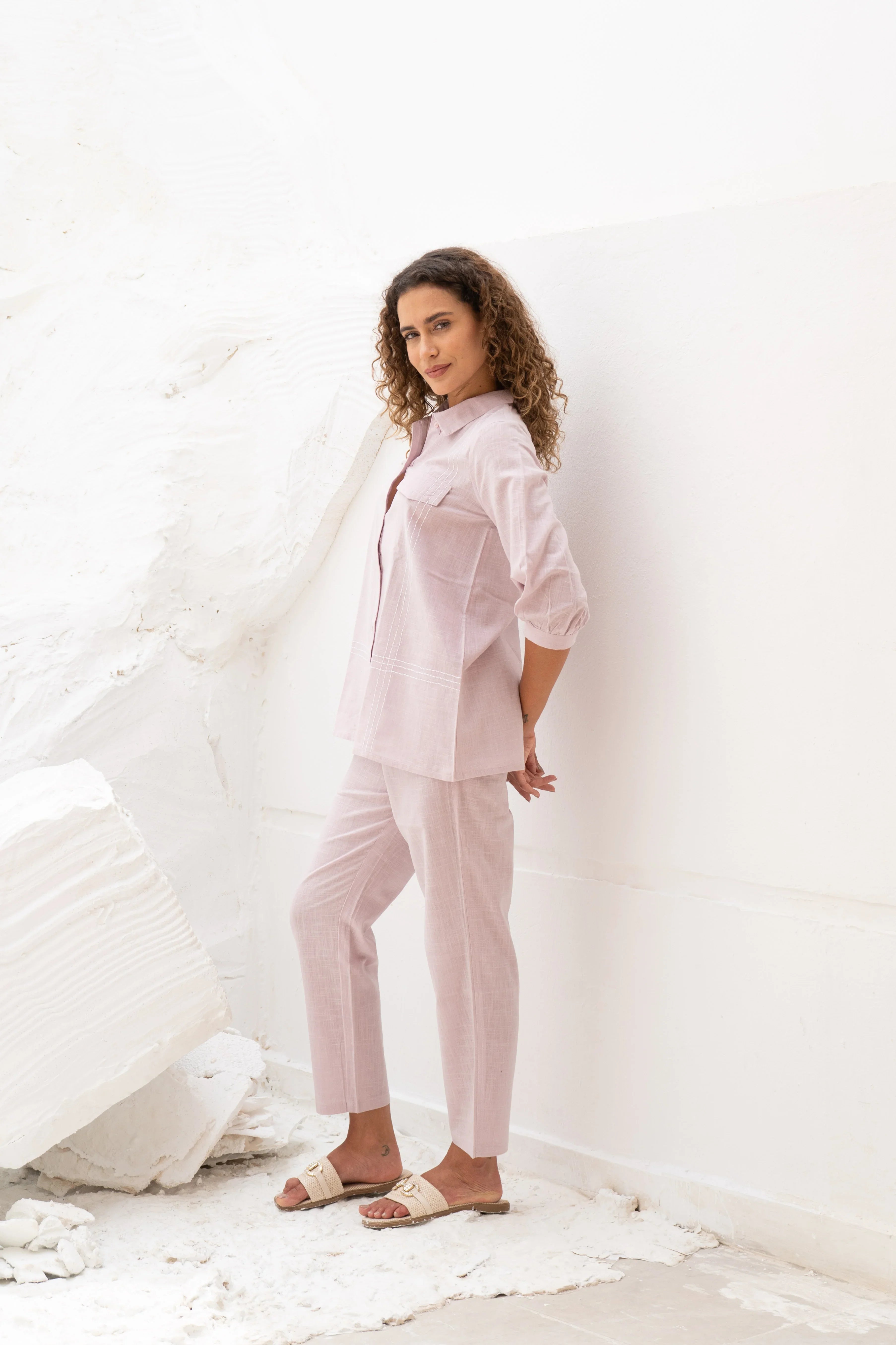Light Pink Solid Print Co-ords for Women - SanskrutiHomes