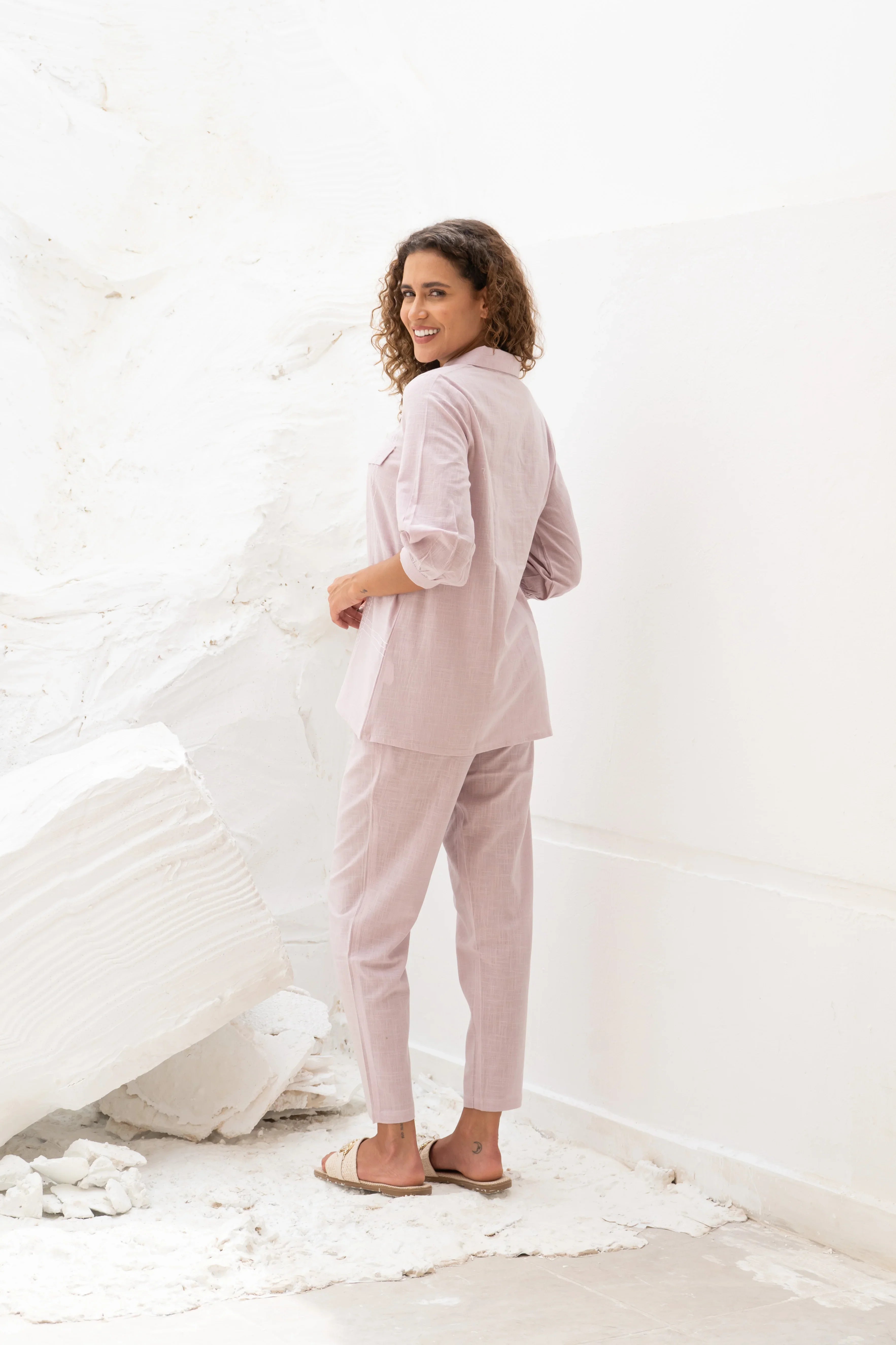 Light Pink Solid Print Co-ords for Women - SanskrutiHomes