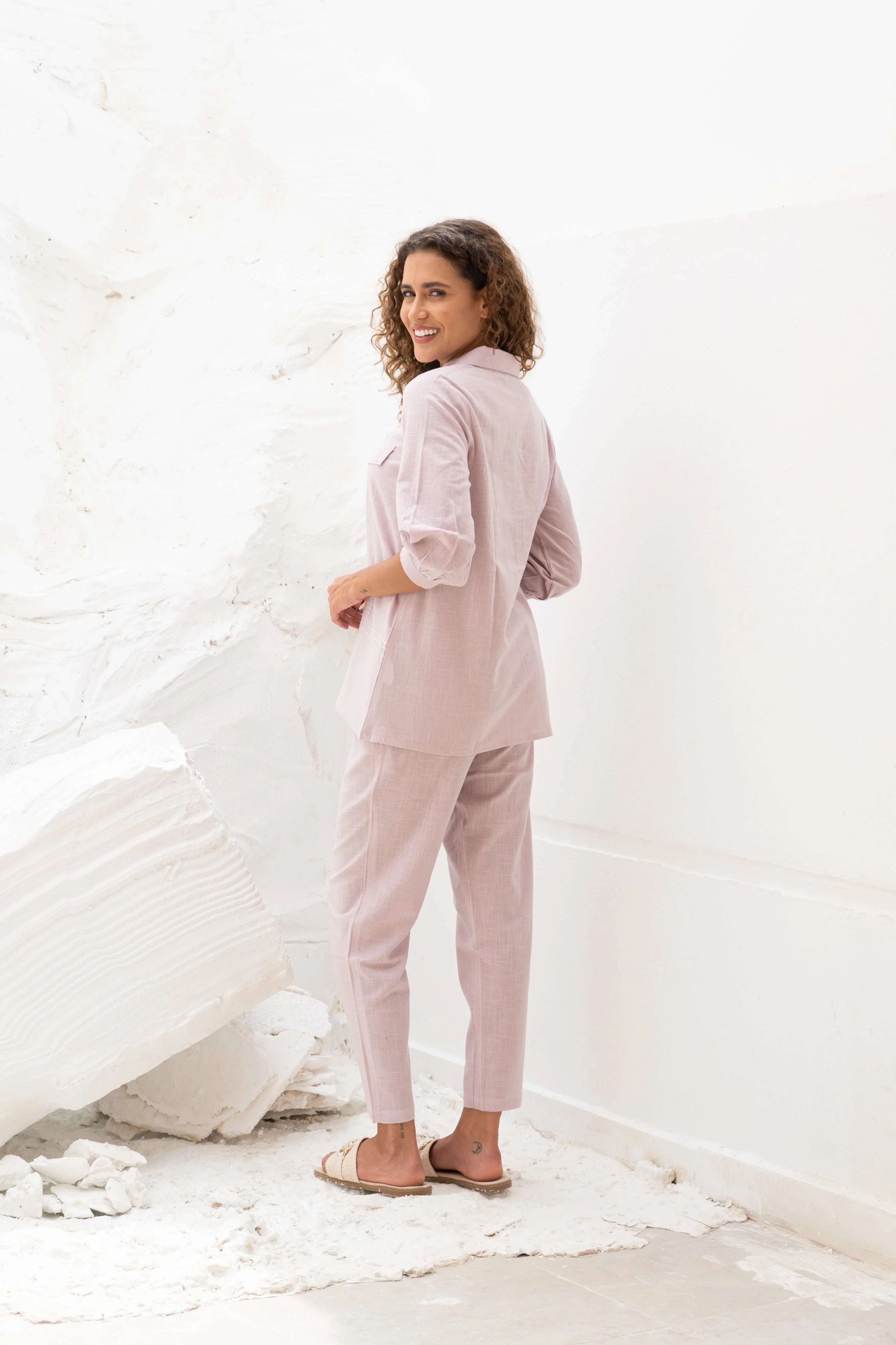 Light Pink Solid Print Co-ords for Women - SanskrutiHomes