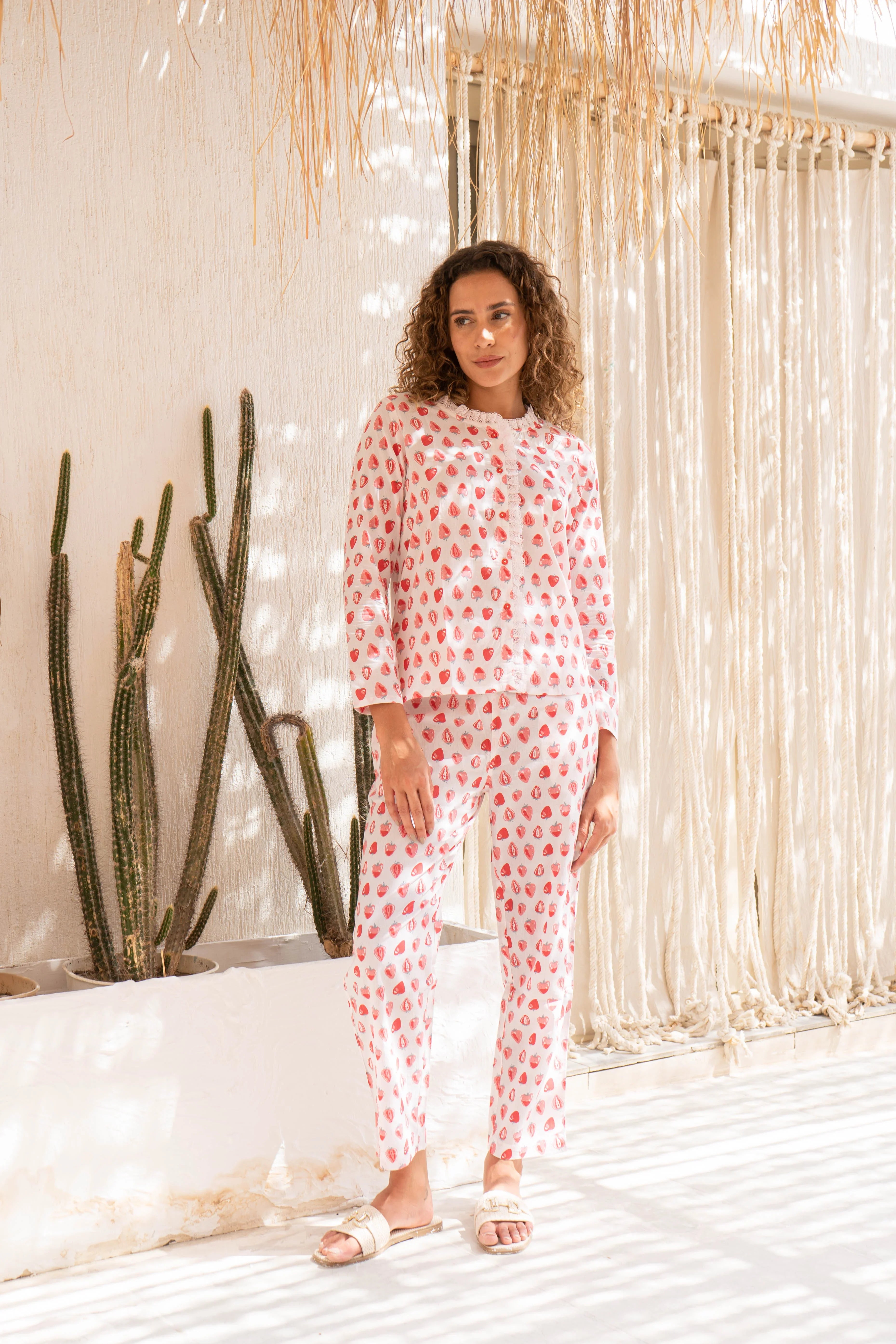 Strawberry Printed Cotton Night Suit Set - SanskrutiHomes