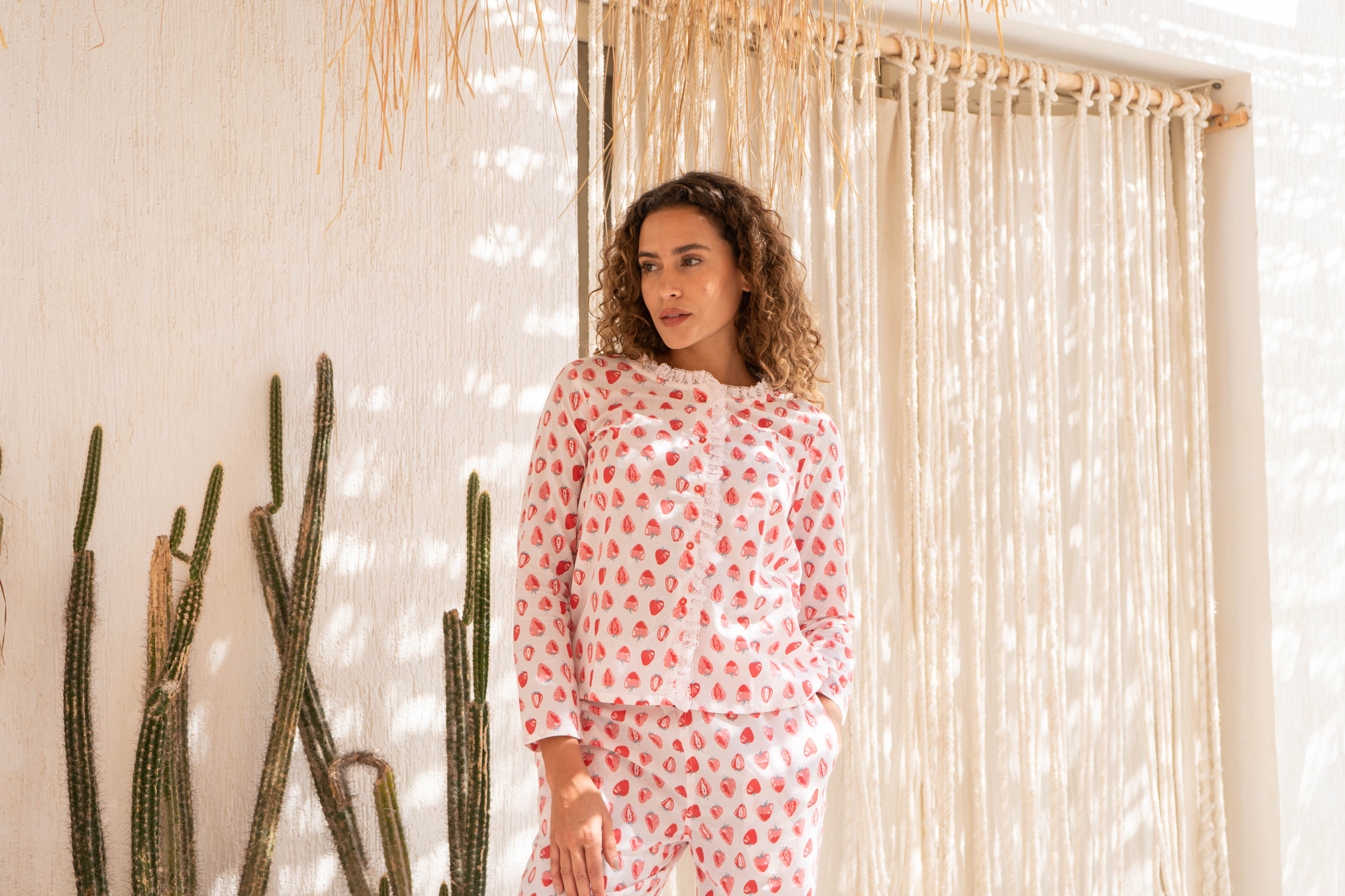 Strawberry Printed Cotton Night Suit Set