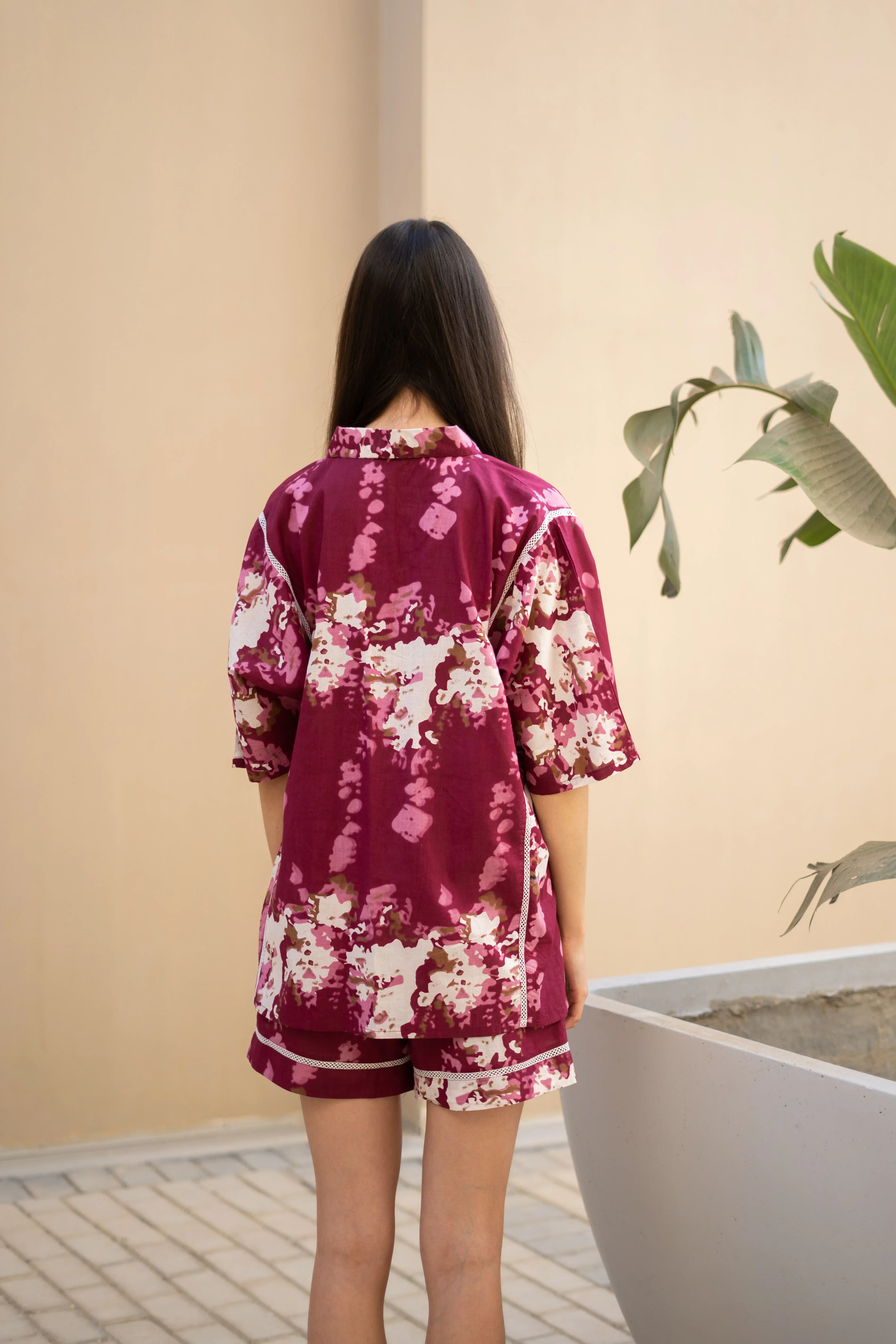 Pink Floral Printed Cotton Night Suit for Women - SanskrutiHomes