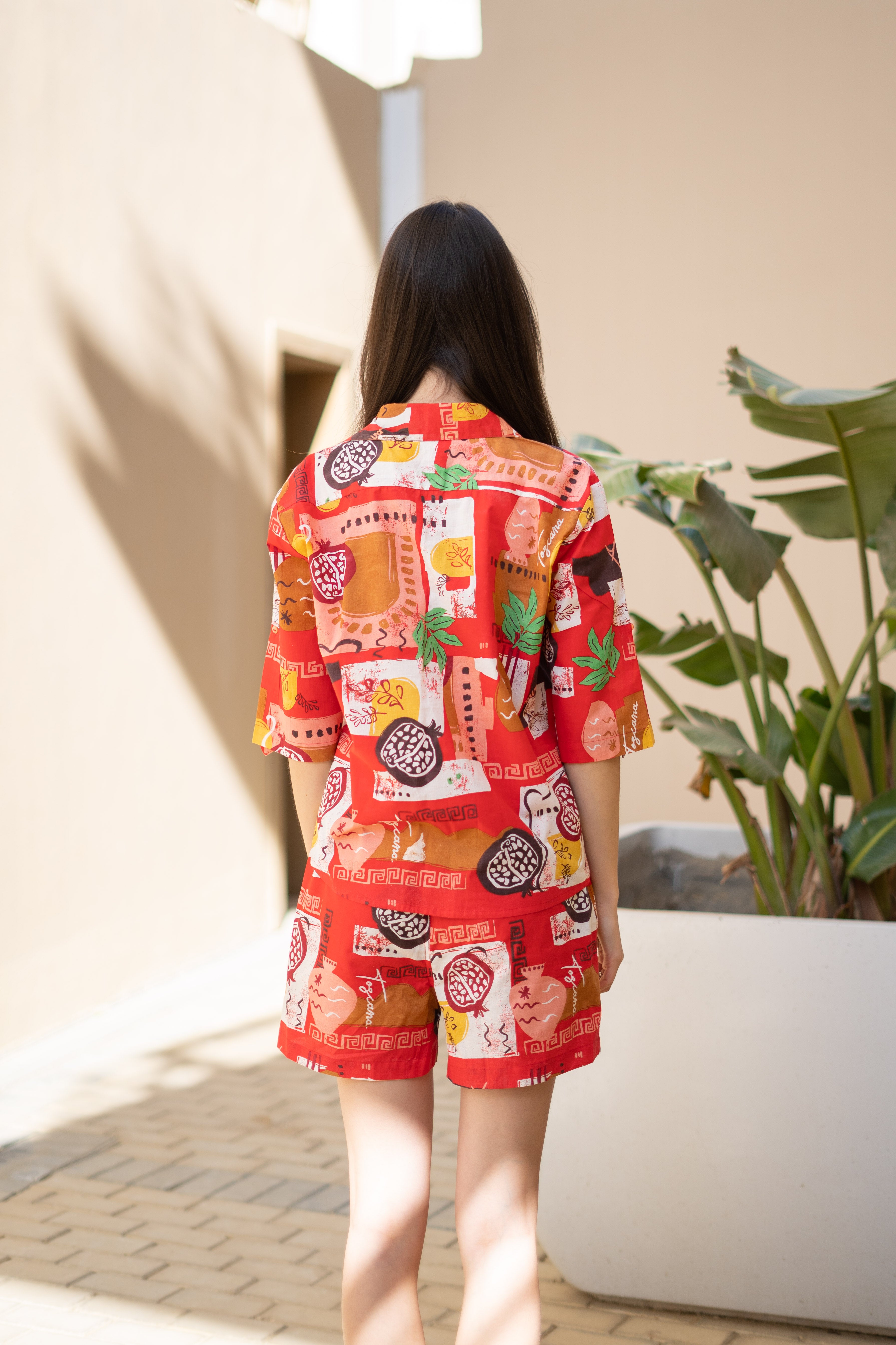 Women Abstract Printed Red Night Suit Set