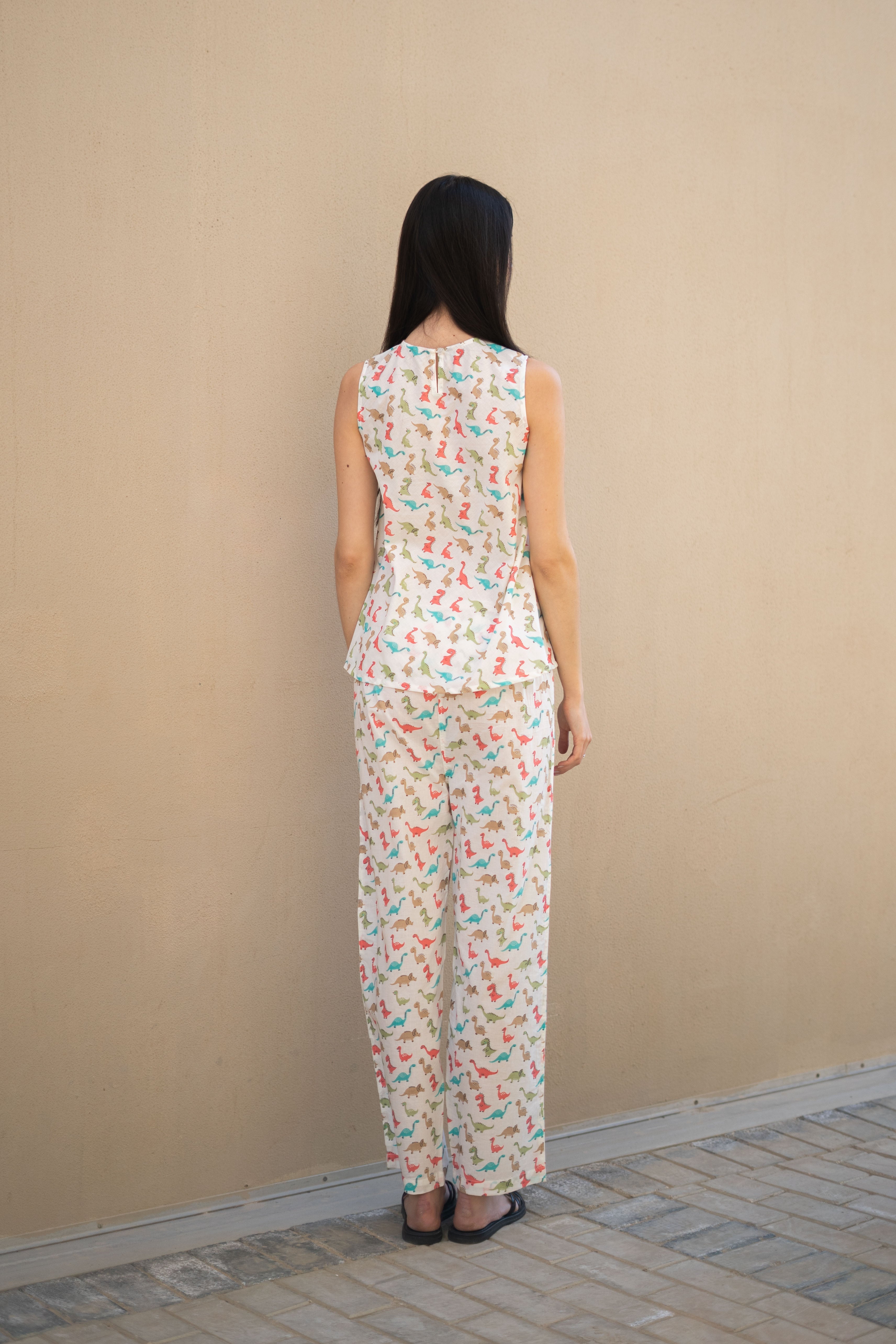 Round Neck Animal Print Cotton Night Suit - SanskrutiHomes