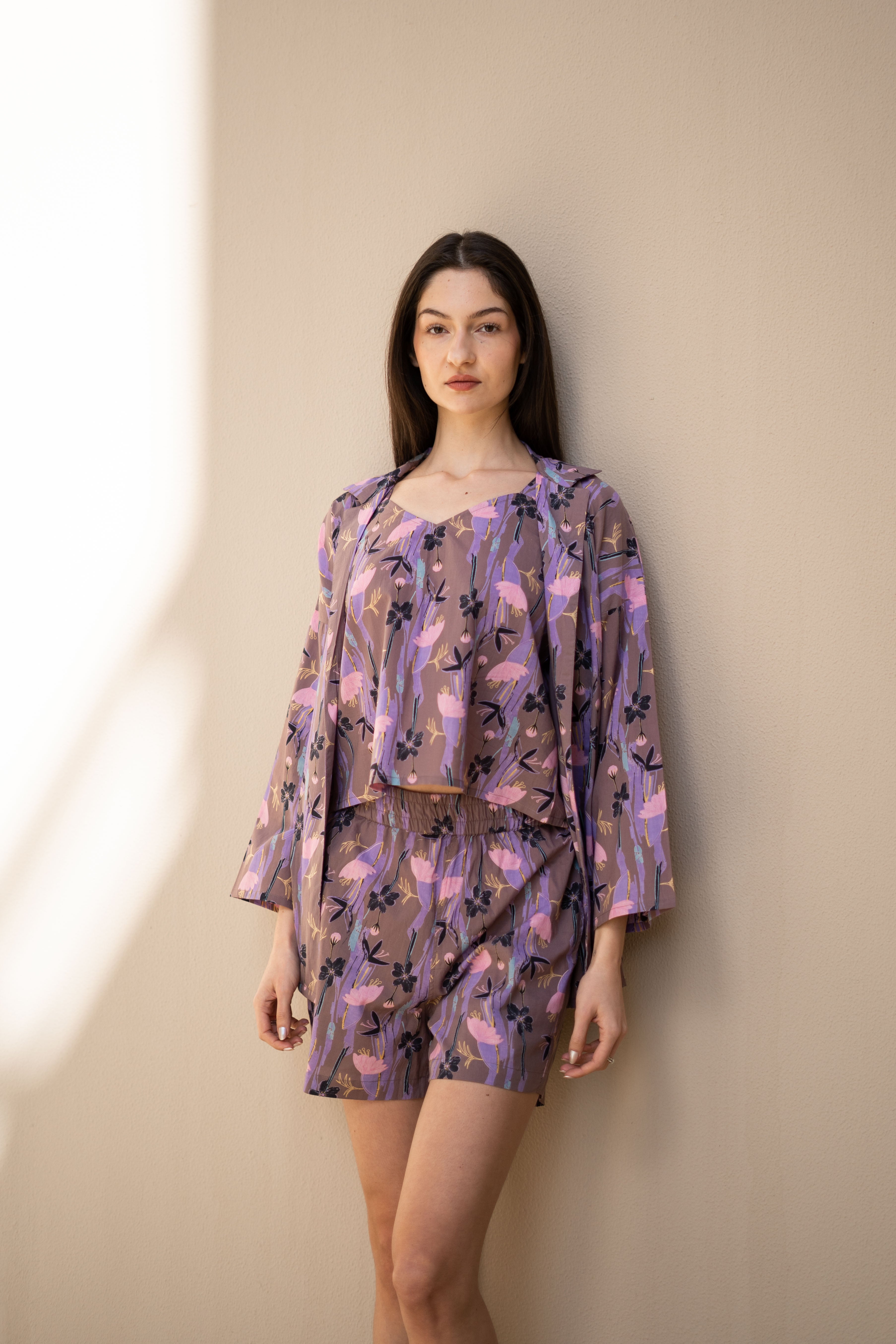 Set of 3 Floral Printed Cotton Night Suit