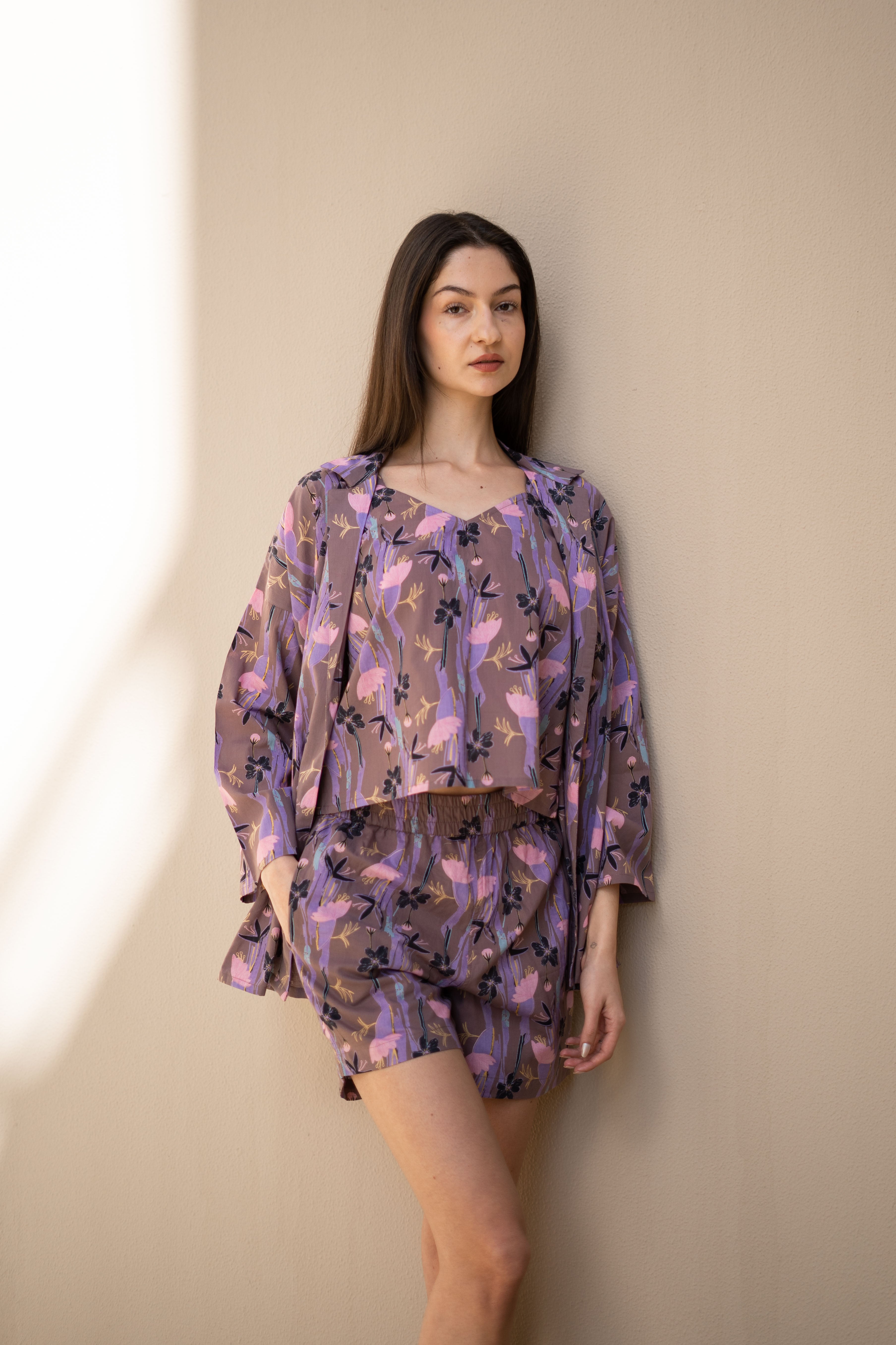 Set of 3 Floral Printed Cotton Night Suit