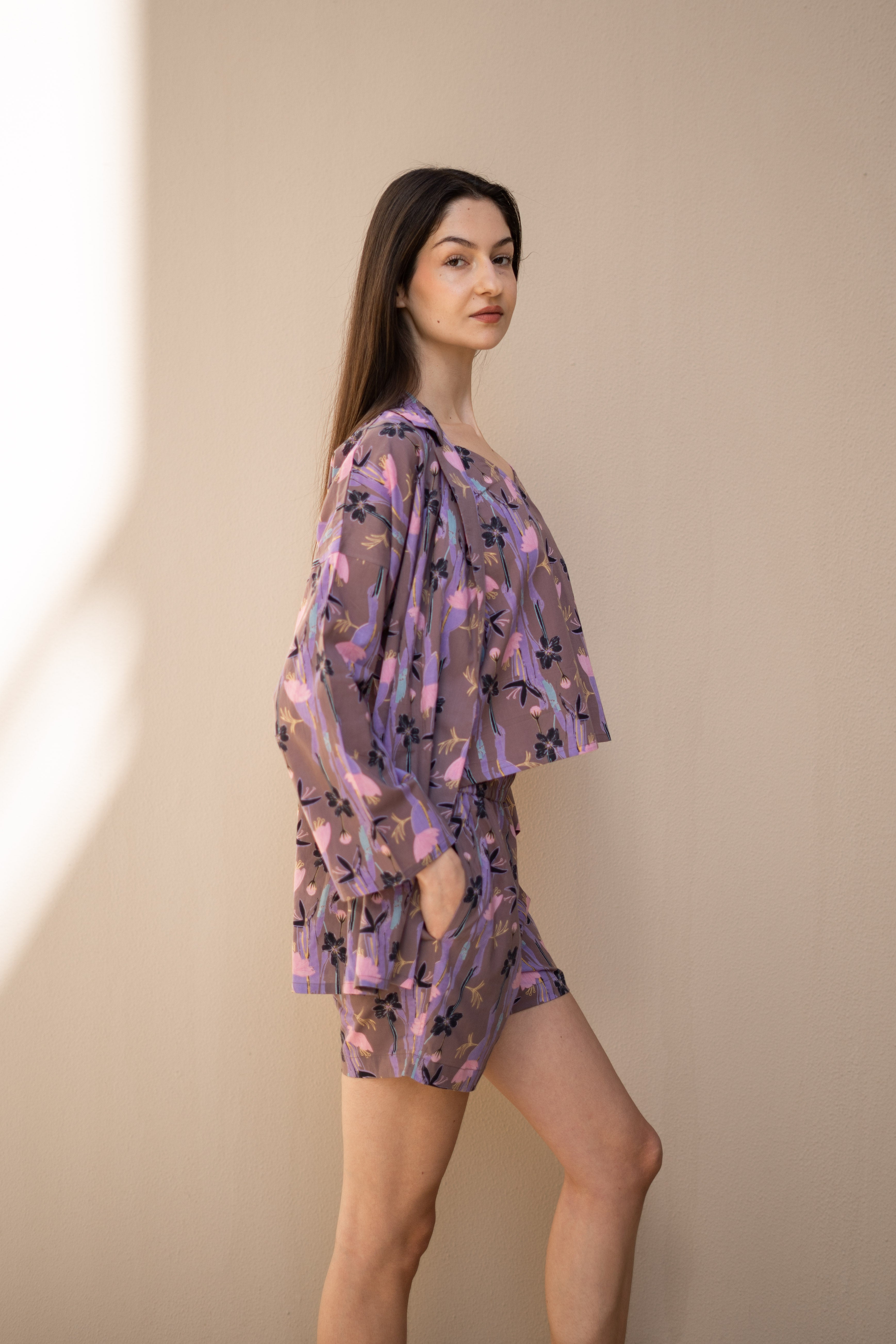 Set of 3 Floral Printed Cotton Night Suit