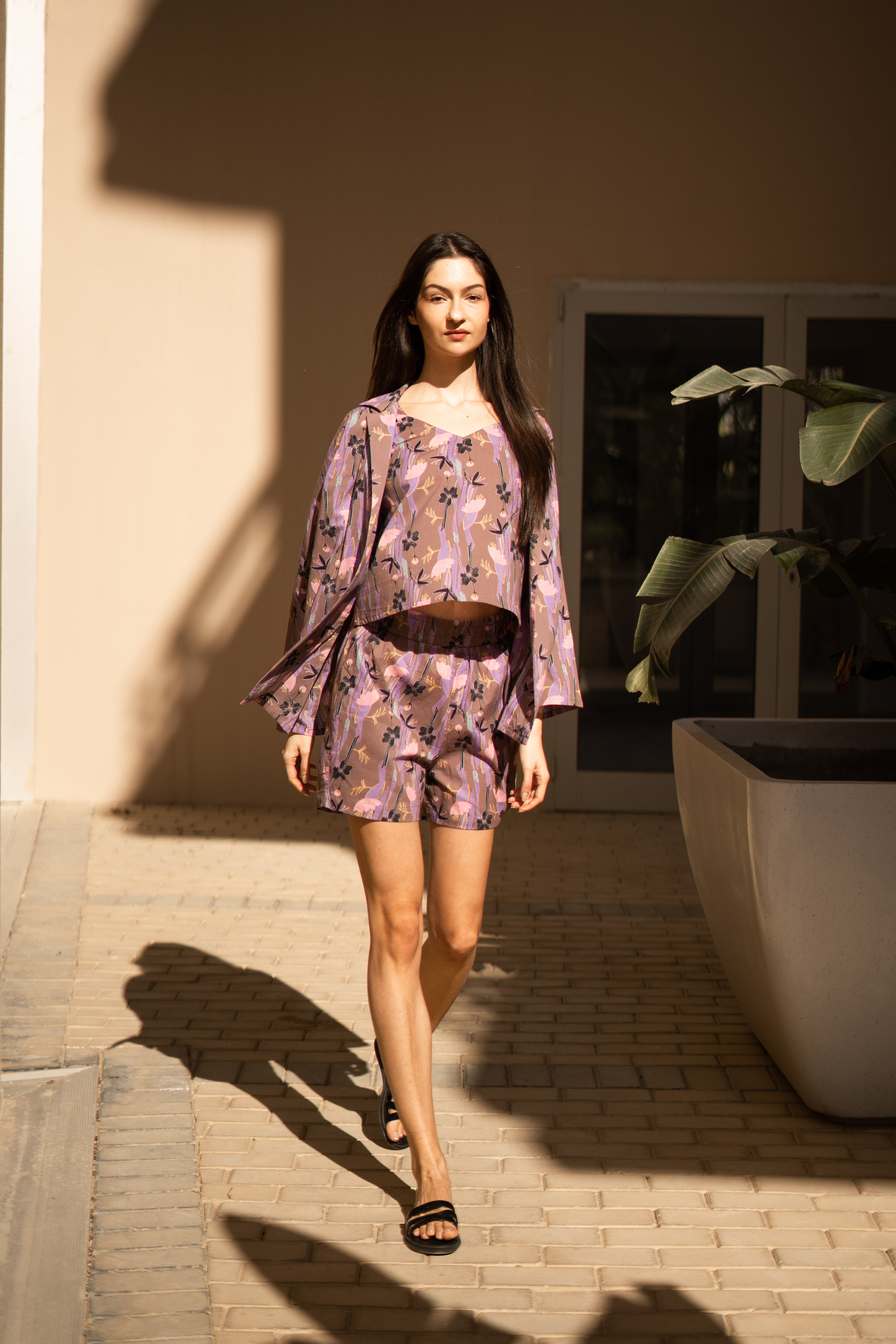 Set of 3 Floral Printed Cotton Night Suit