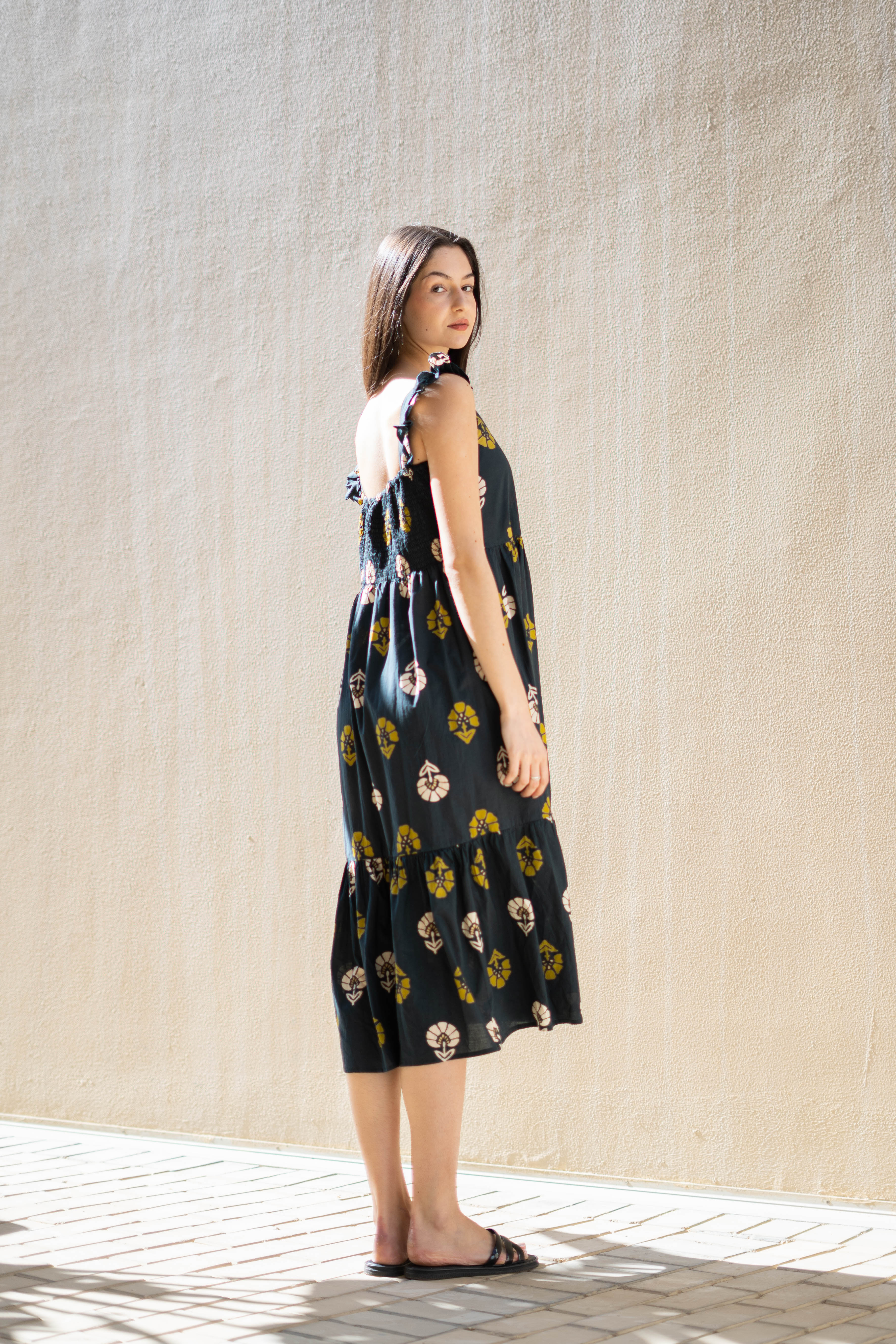 Teal Color Floral Printed Cotton Dress