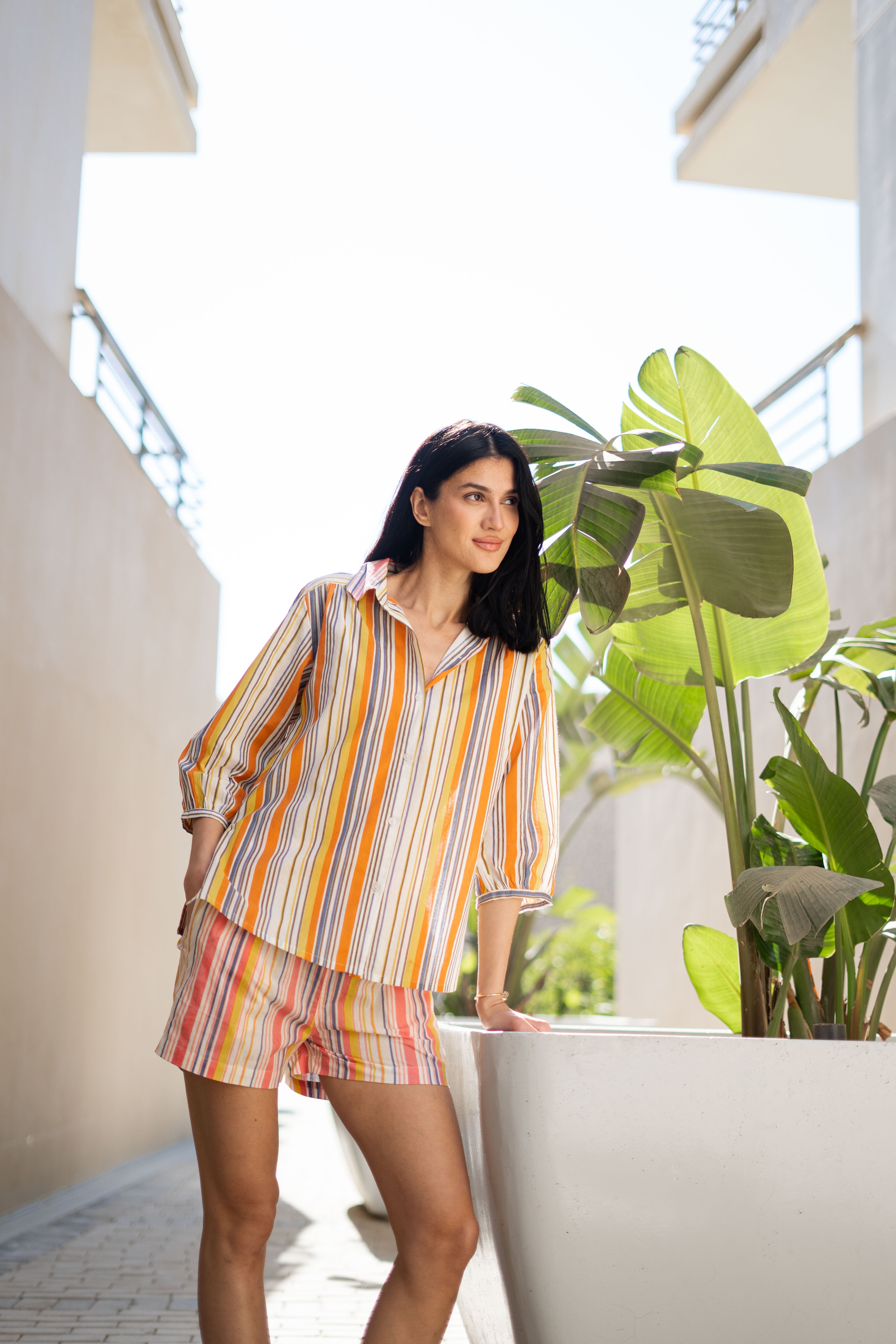 Orange Pure Cotton Printed Shirt Collar Night Suit for Women