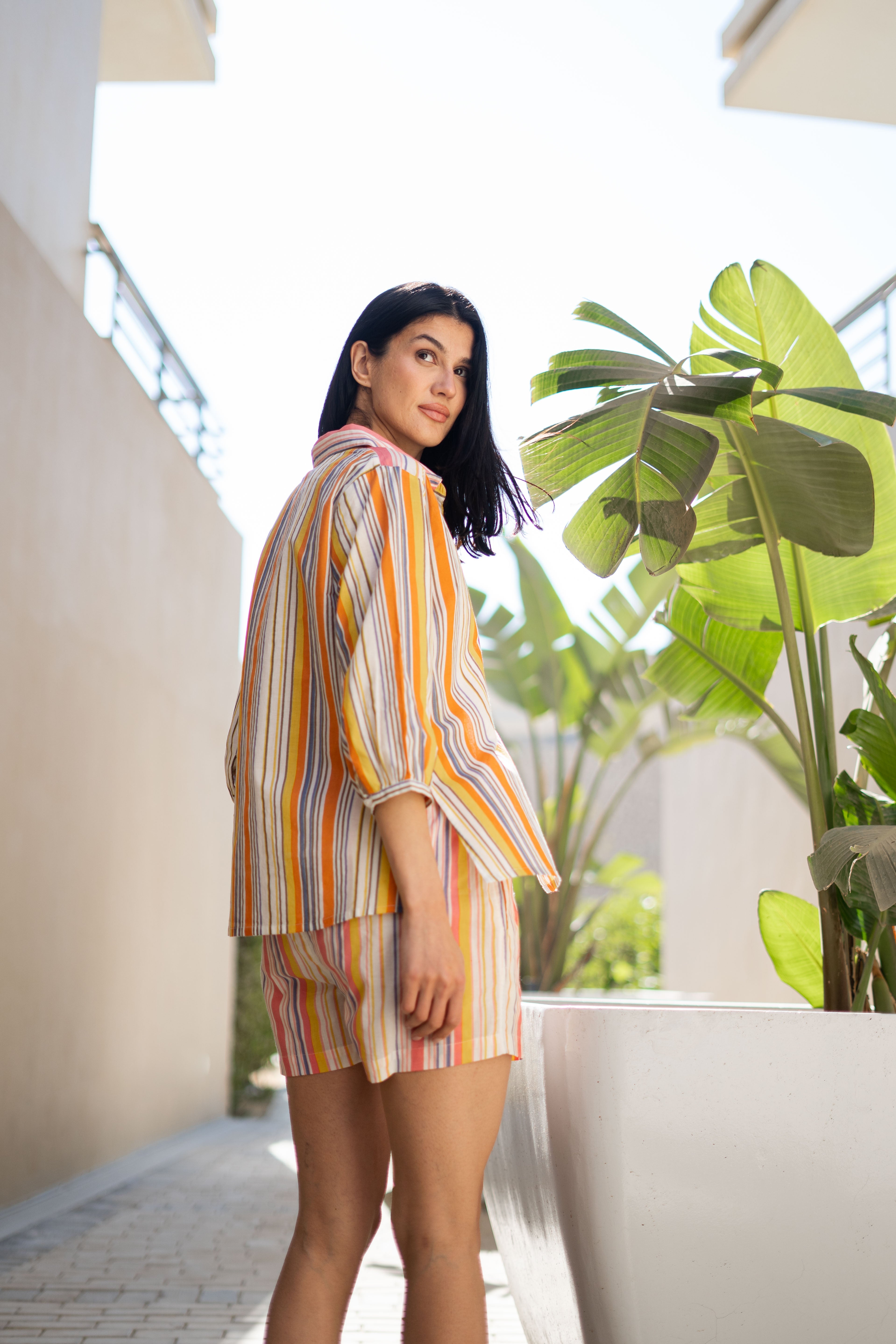 Orange Pure Cotton Printed Shirt Collar Night Suit for Women - SanskrutiHomes