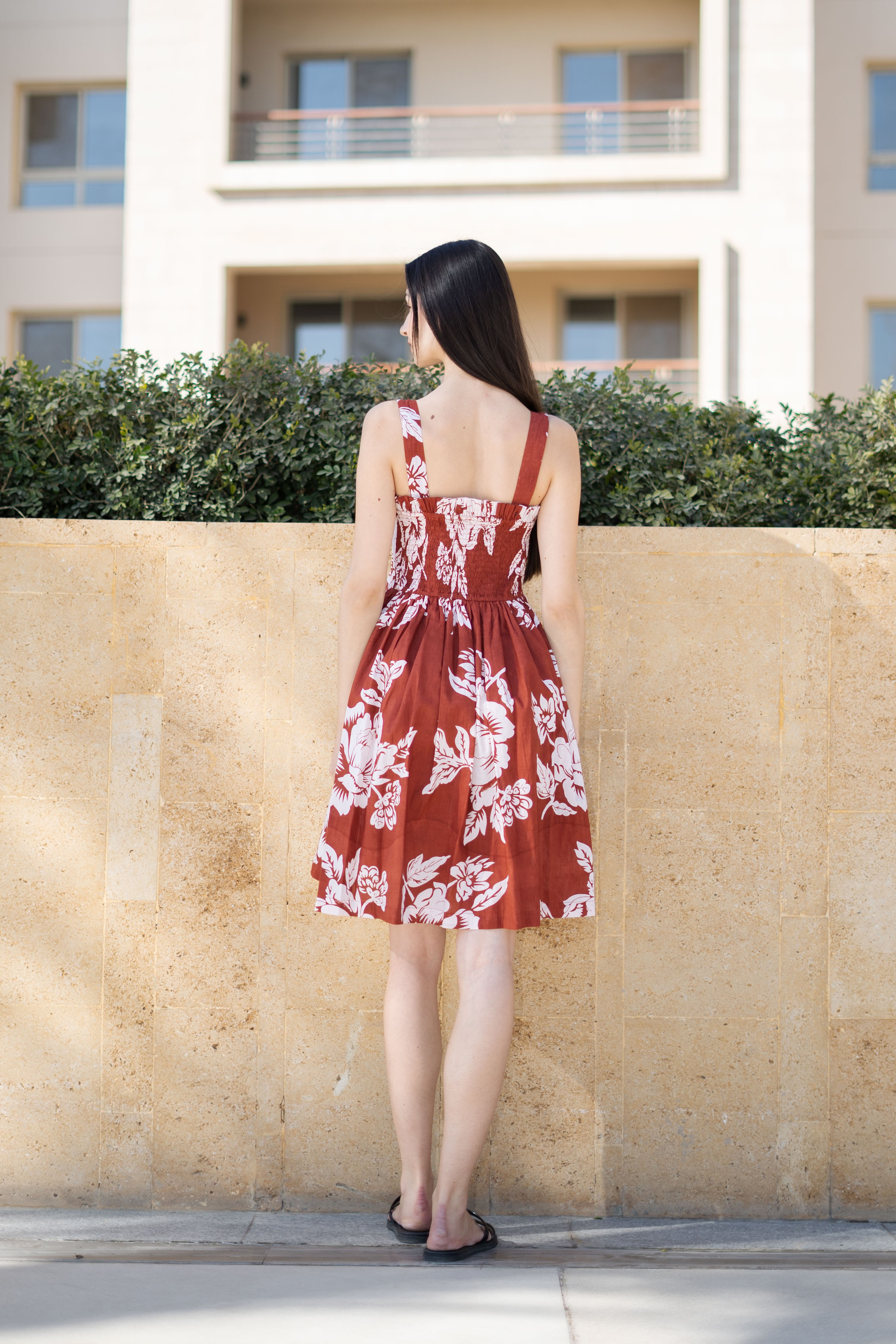 Red Floral Printed Square Neck Dress for Women