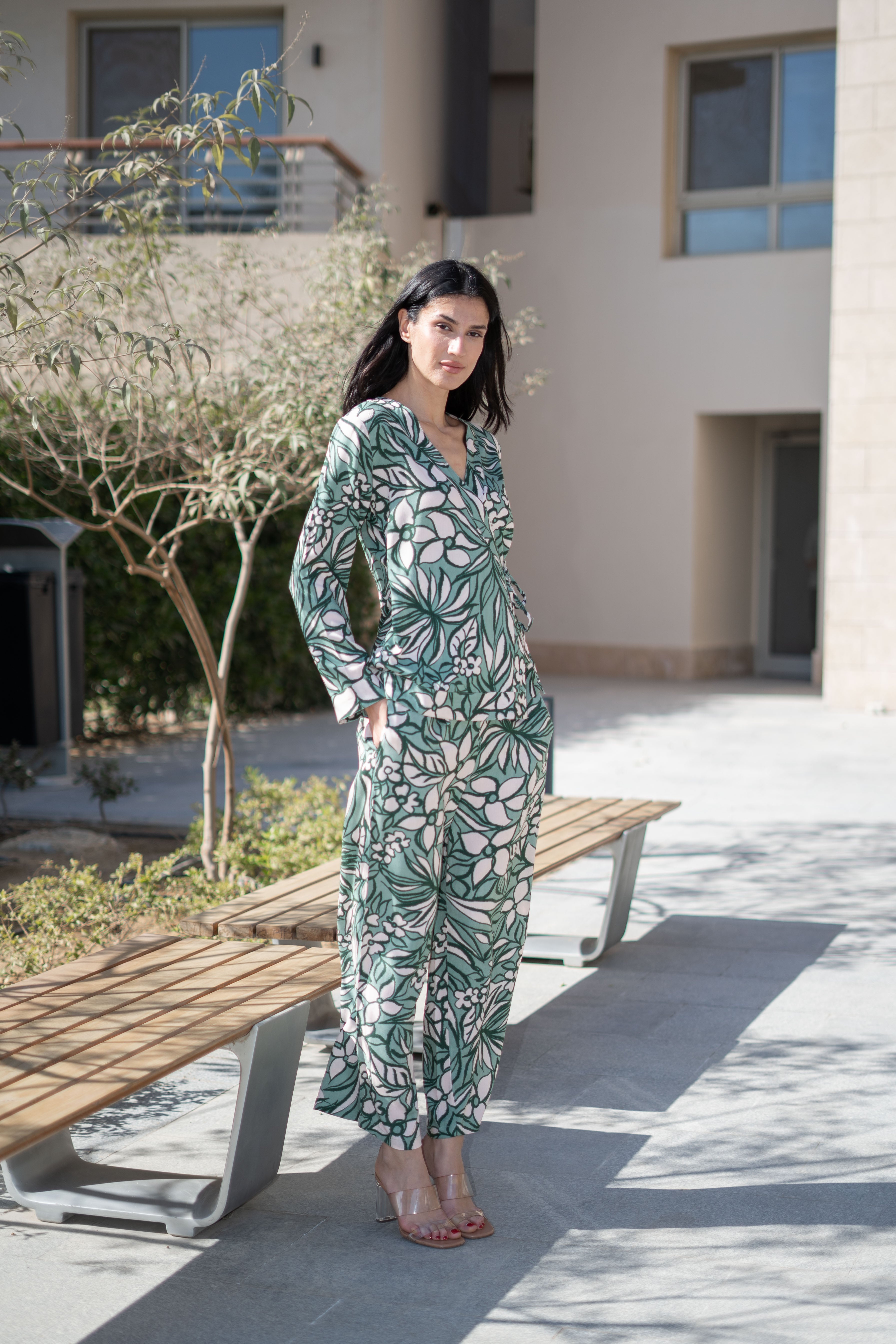 Green Floral Printed Viscose Rayon Co-ords Set - SanskrutiHomes