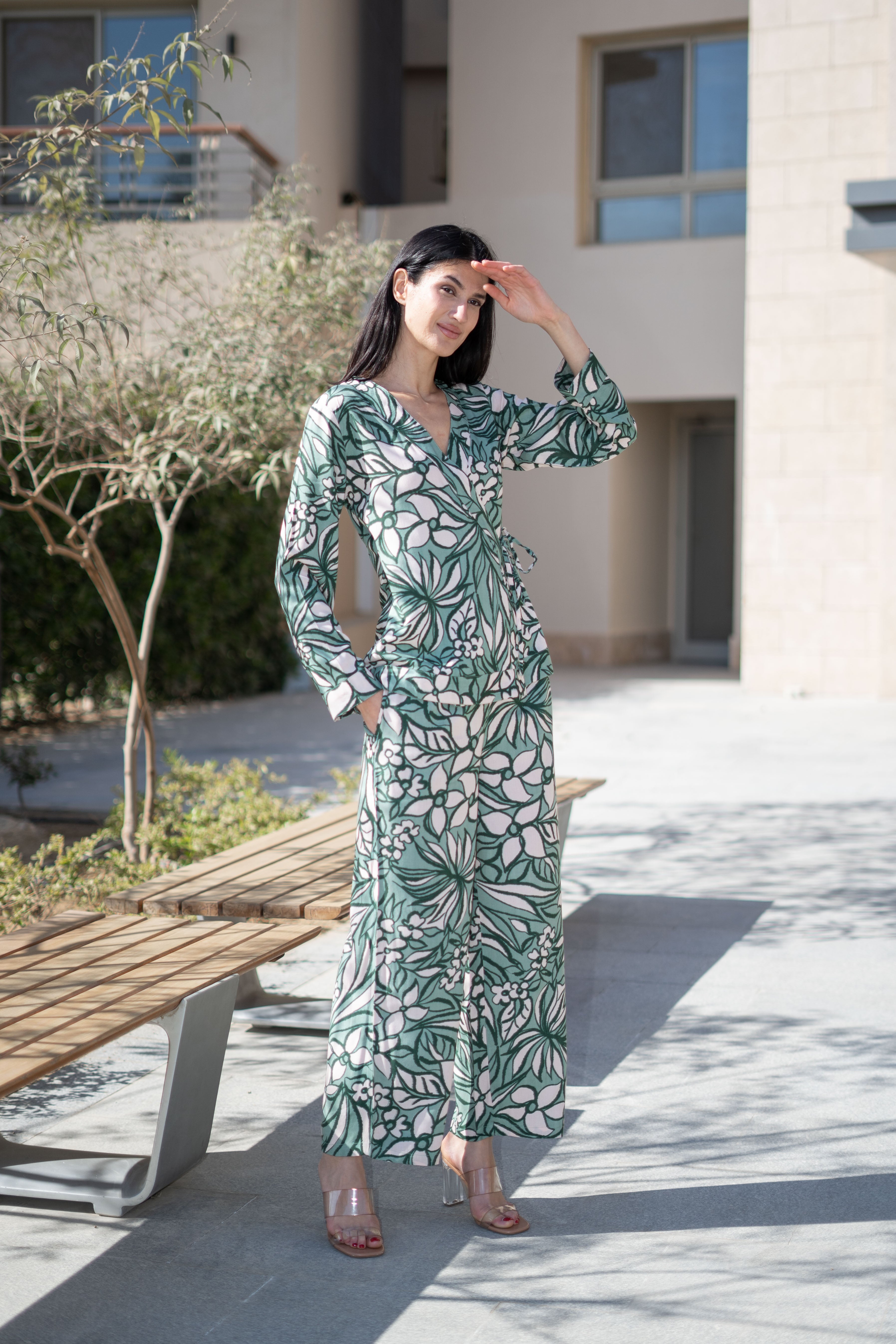 Green Floral Printed Viscose Rayon Co-ords Set - SanskrutiHomes