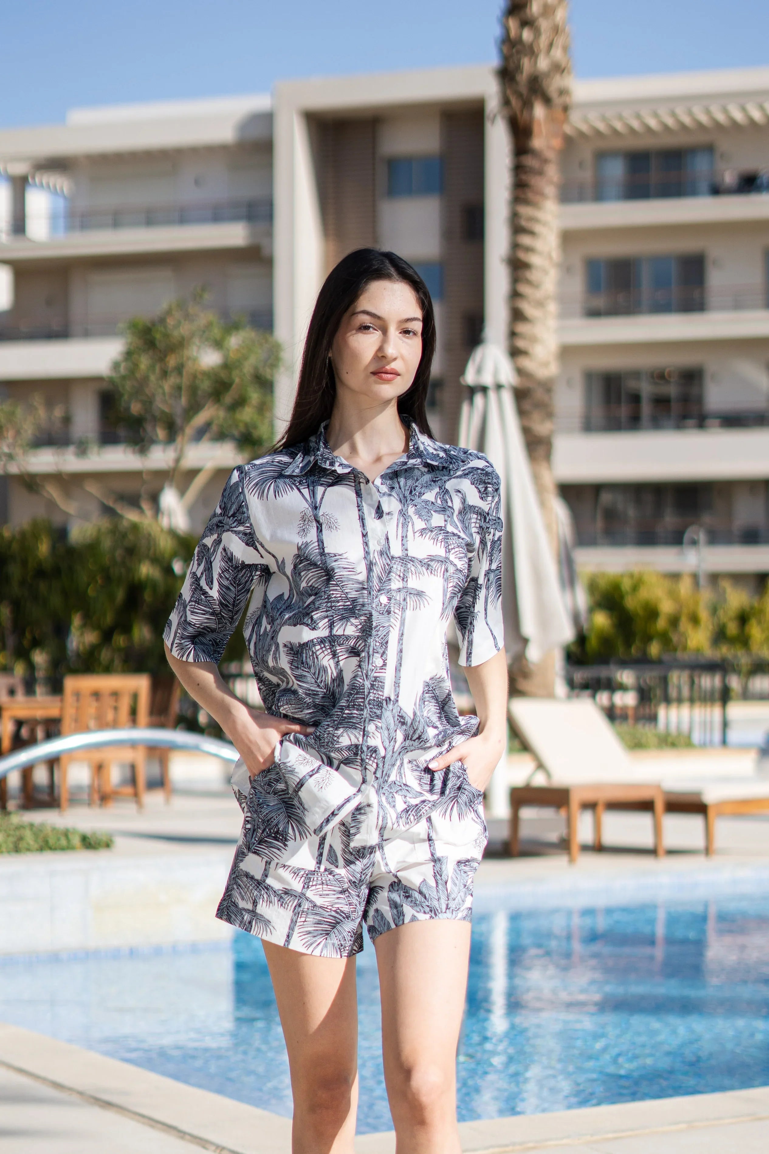 Off White Pure Cotton Printed Shirt Collar night suit for women - SanskrutiHomes