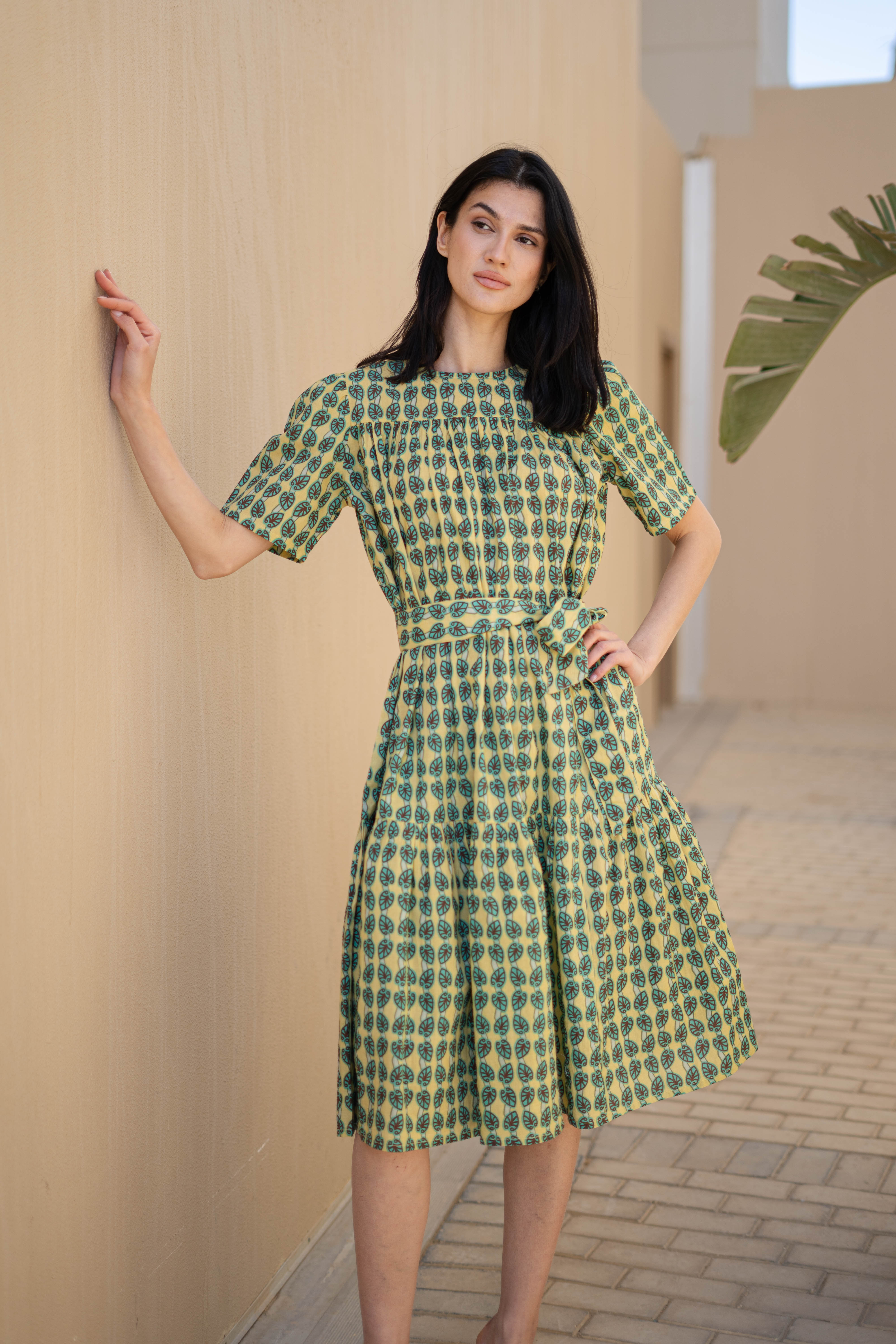 Grey Floral Printed Cotton Dress for Women