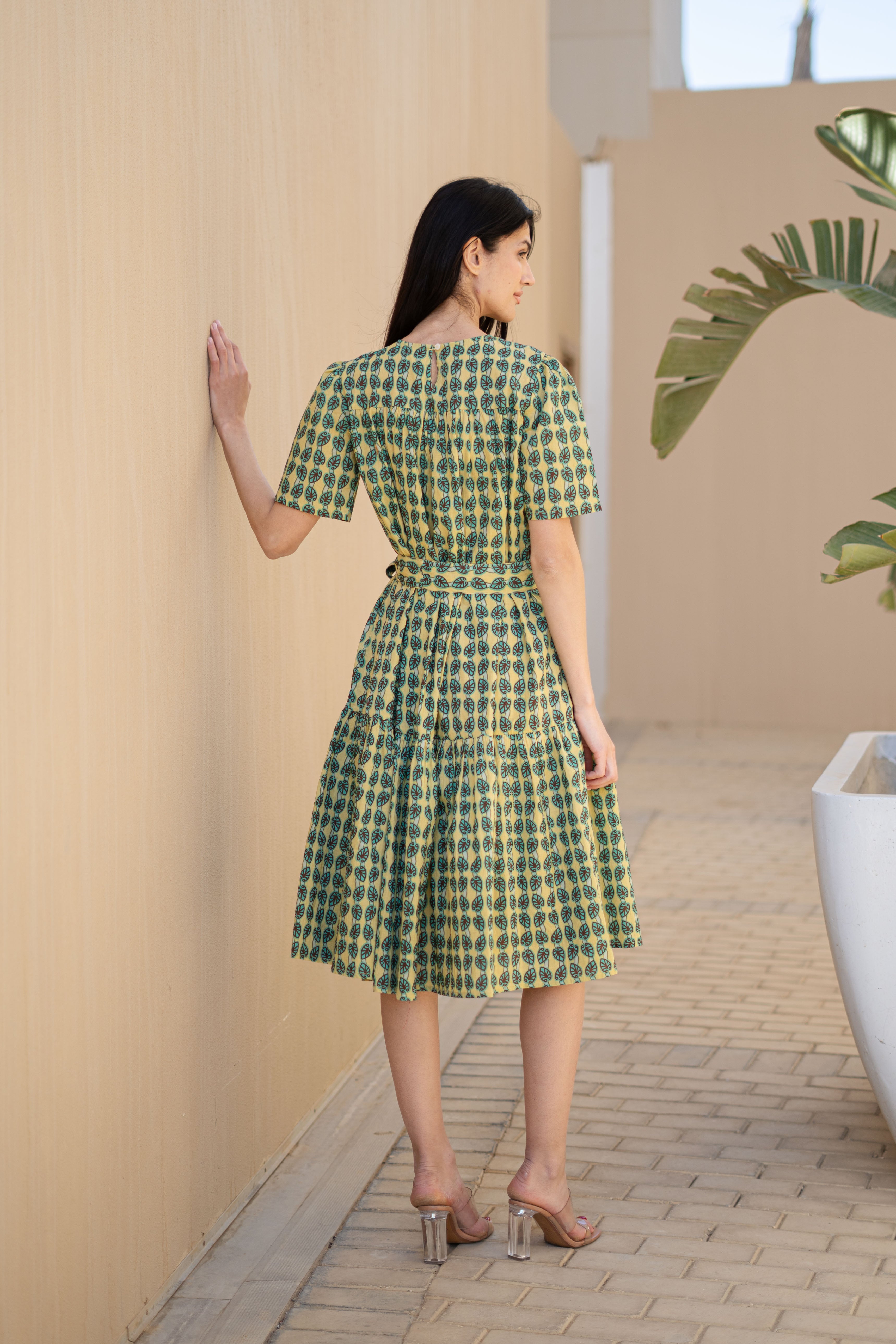 Grey Floral Printed Cotton Dress for Women