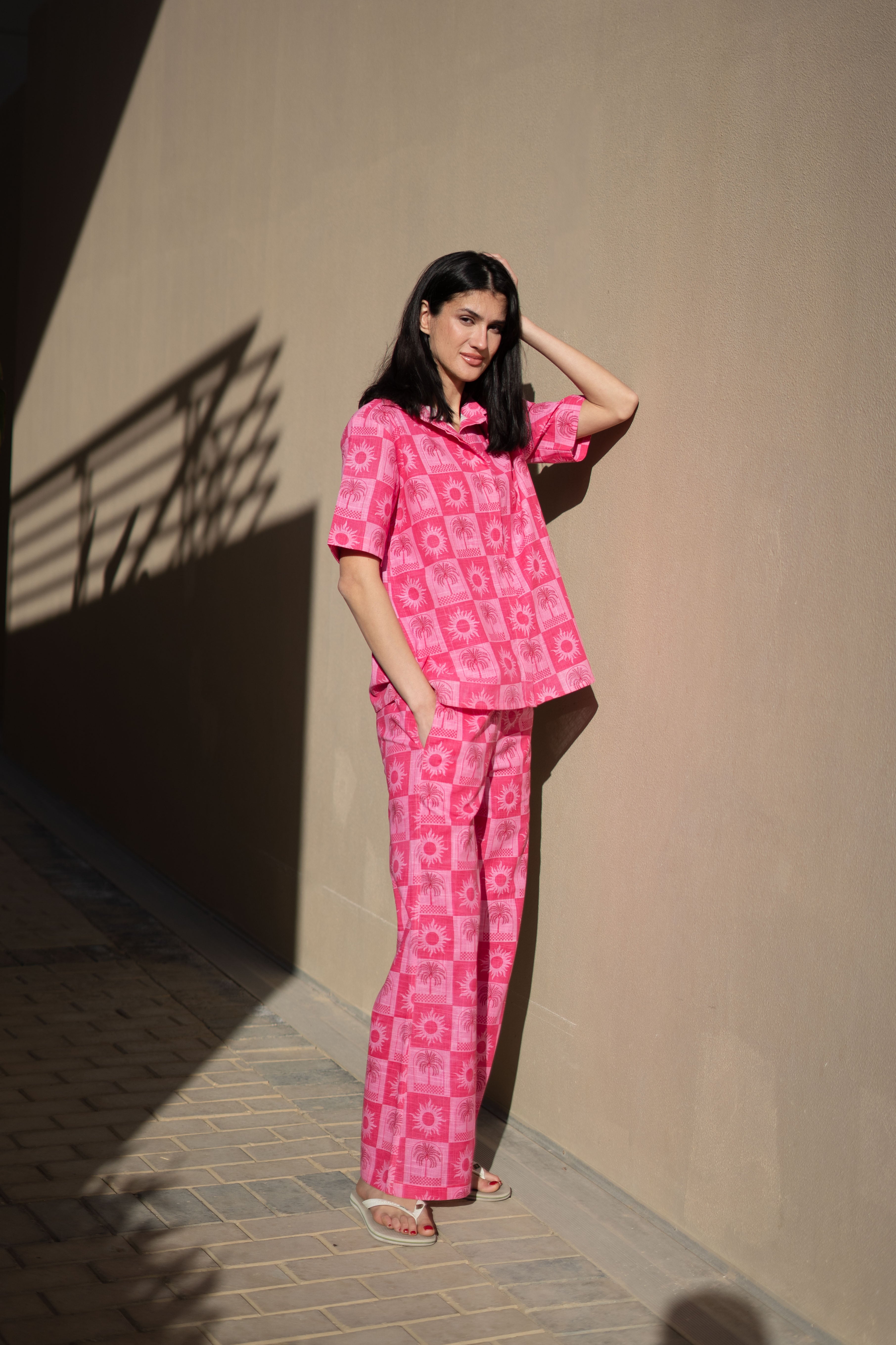 Pink Floral Printed Cotton Co-ords Set for Women