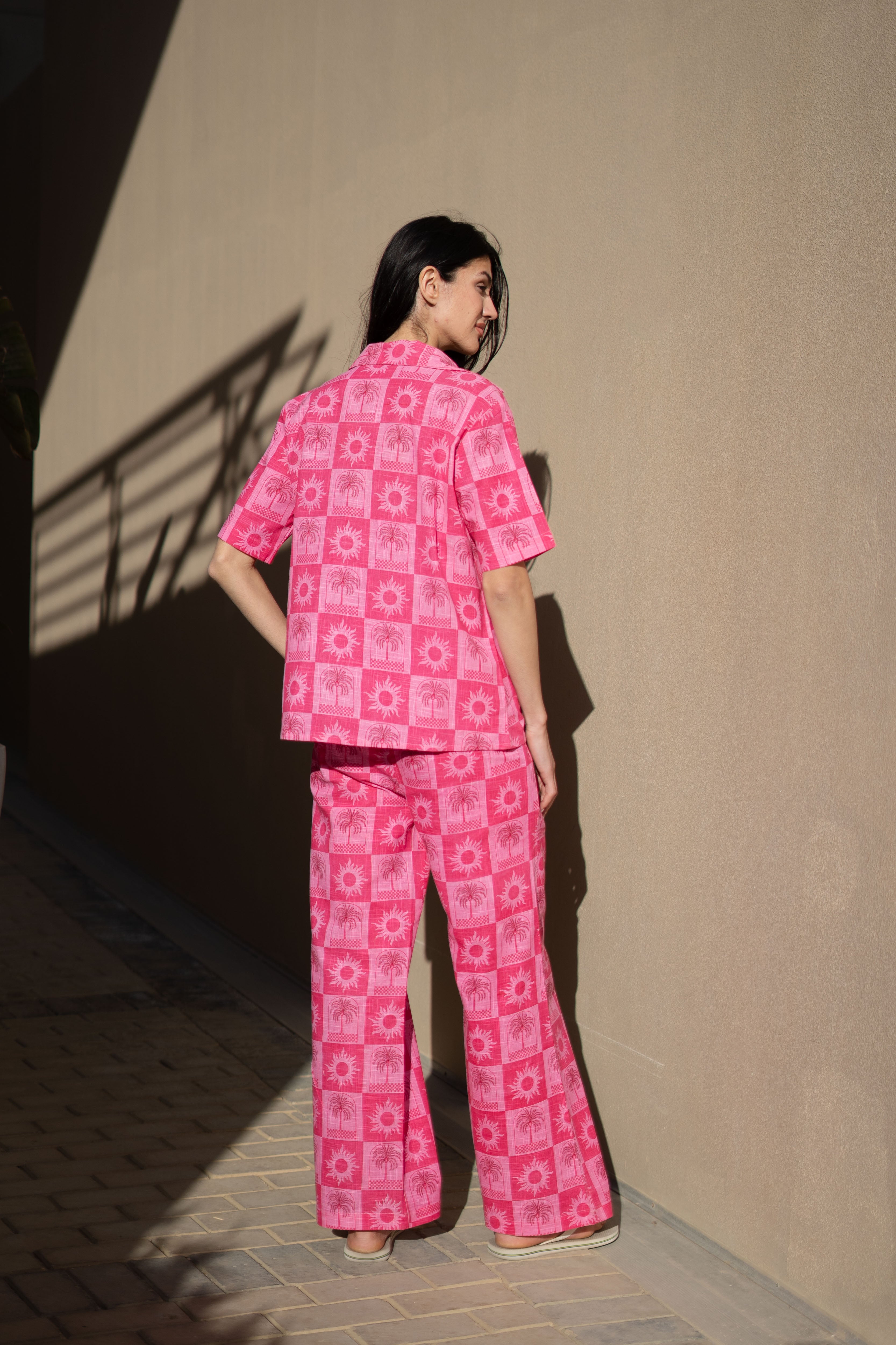 Pink Floral Printed Cotton Co-ords Set for Women