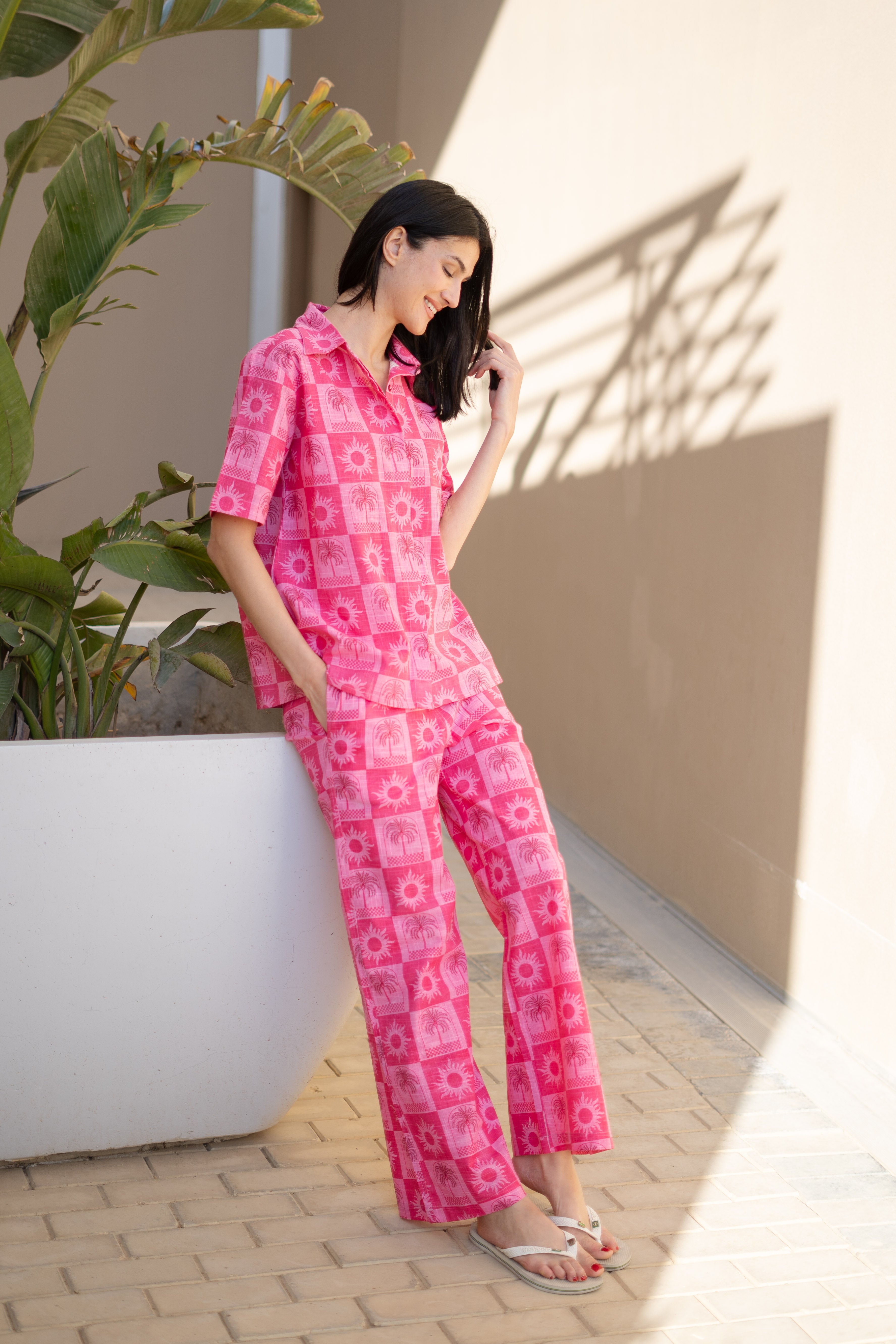 Pink Floral Printed Cotton Co-ords Set for Women