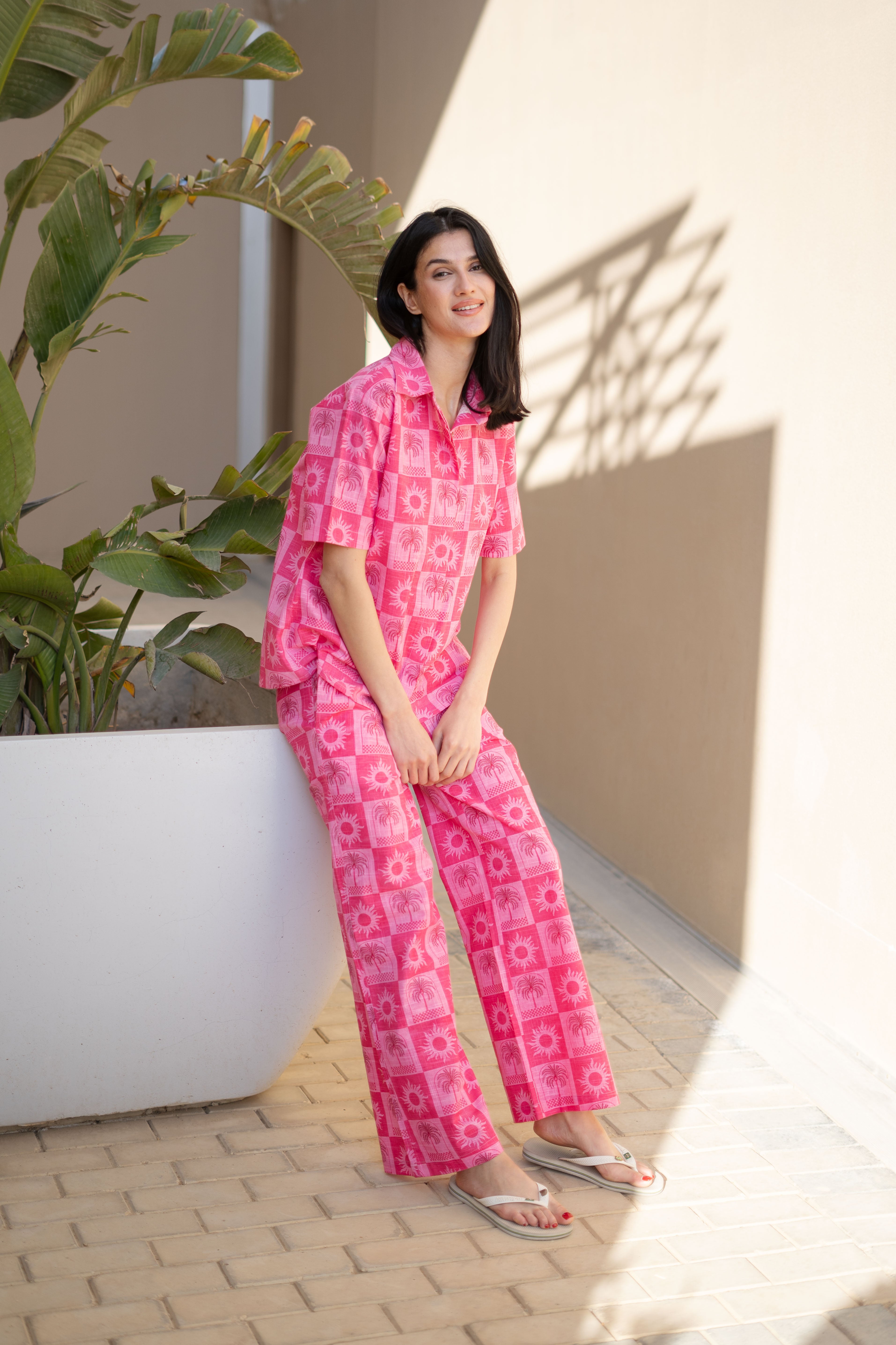 Pink Floral Printed Cotton Co-ords Set for Women
