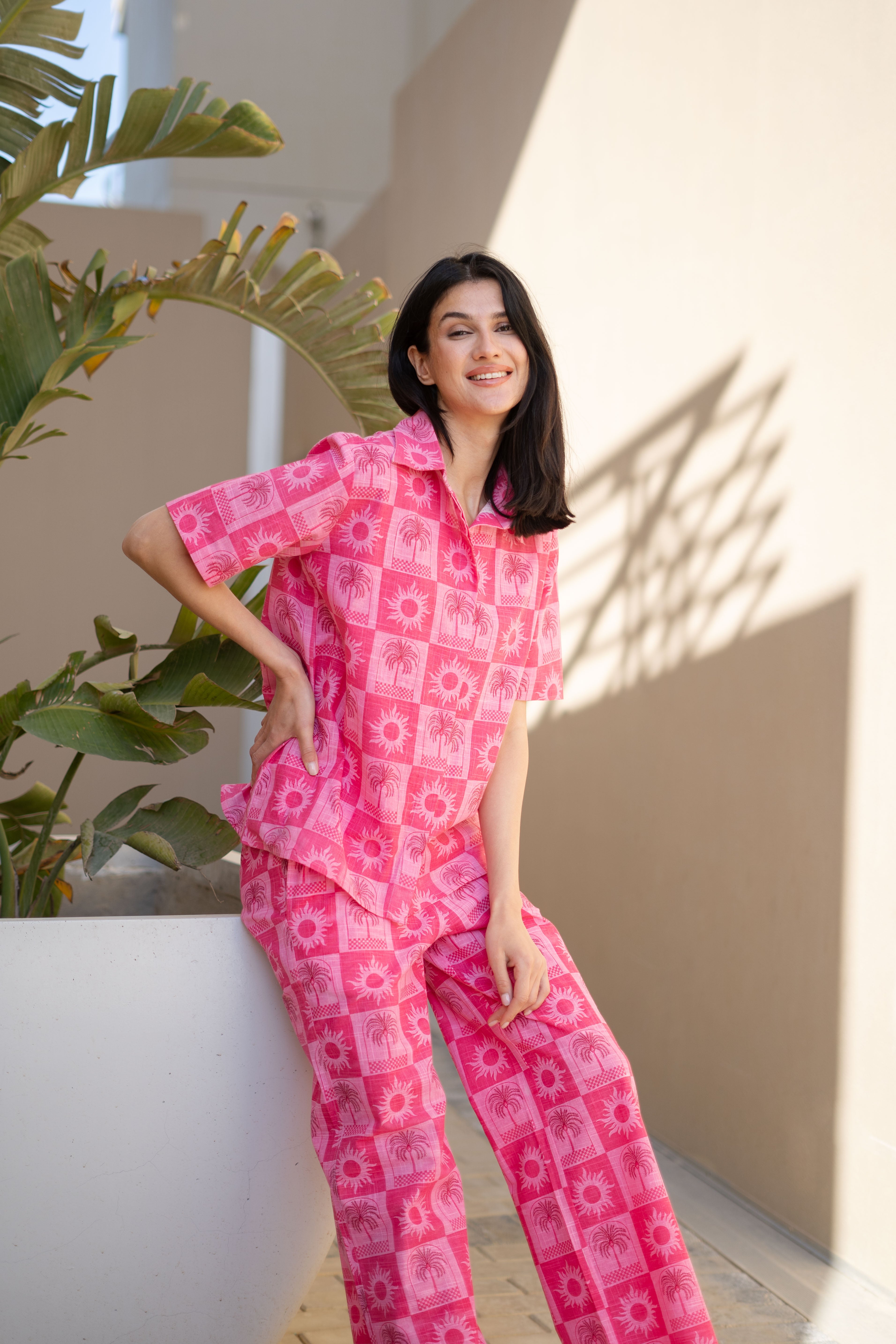 Pink Floral Printed Cotton Co-ords Set for Women