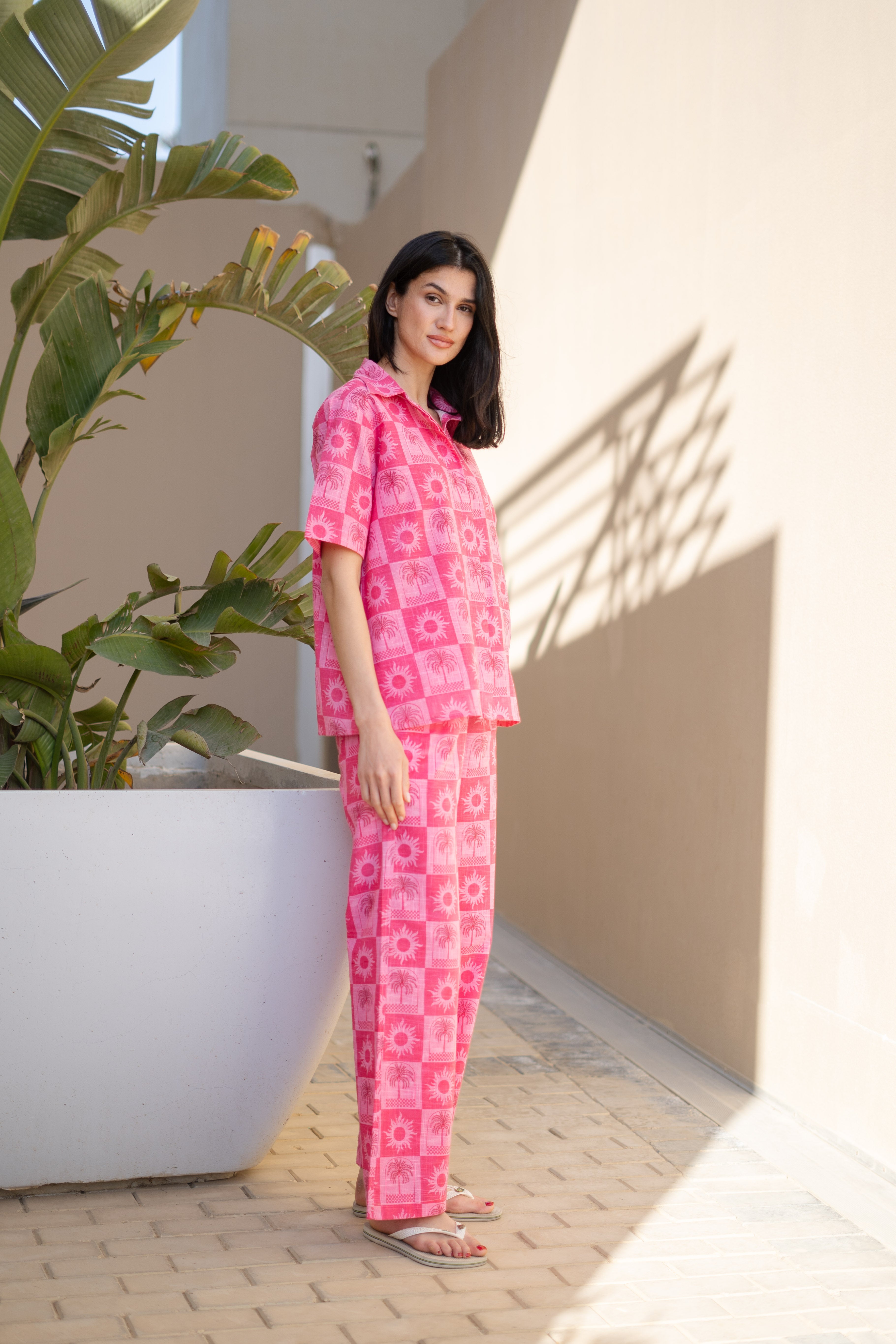 Pink Floral Printed Cotton Co-ords Set for Women