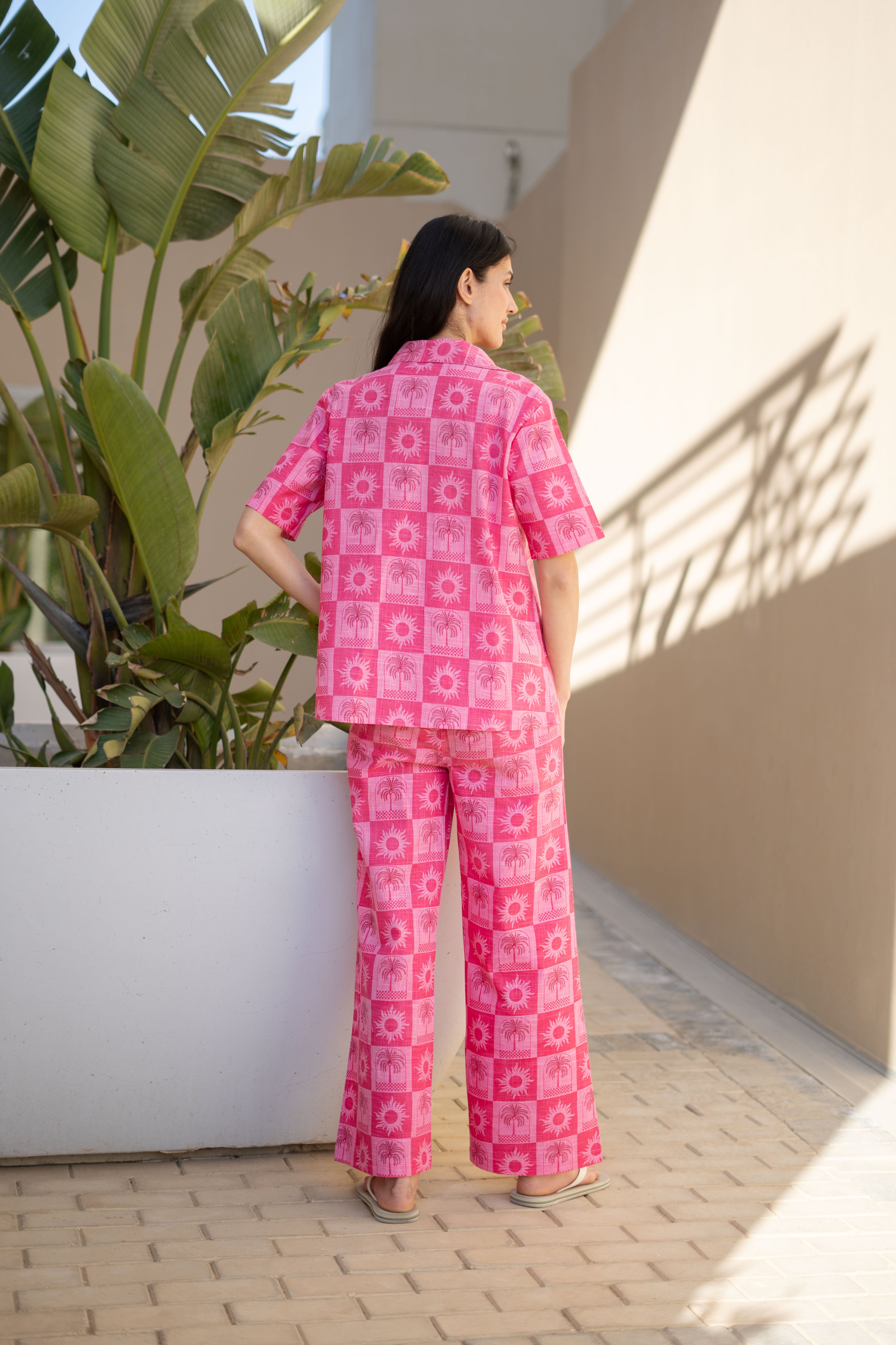Pink Floral Printed Cotton Co-ords Set for Women