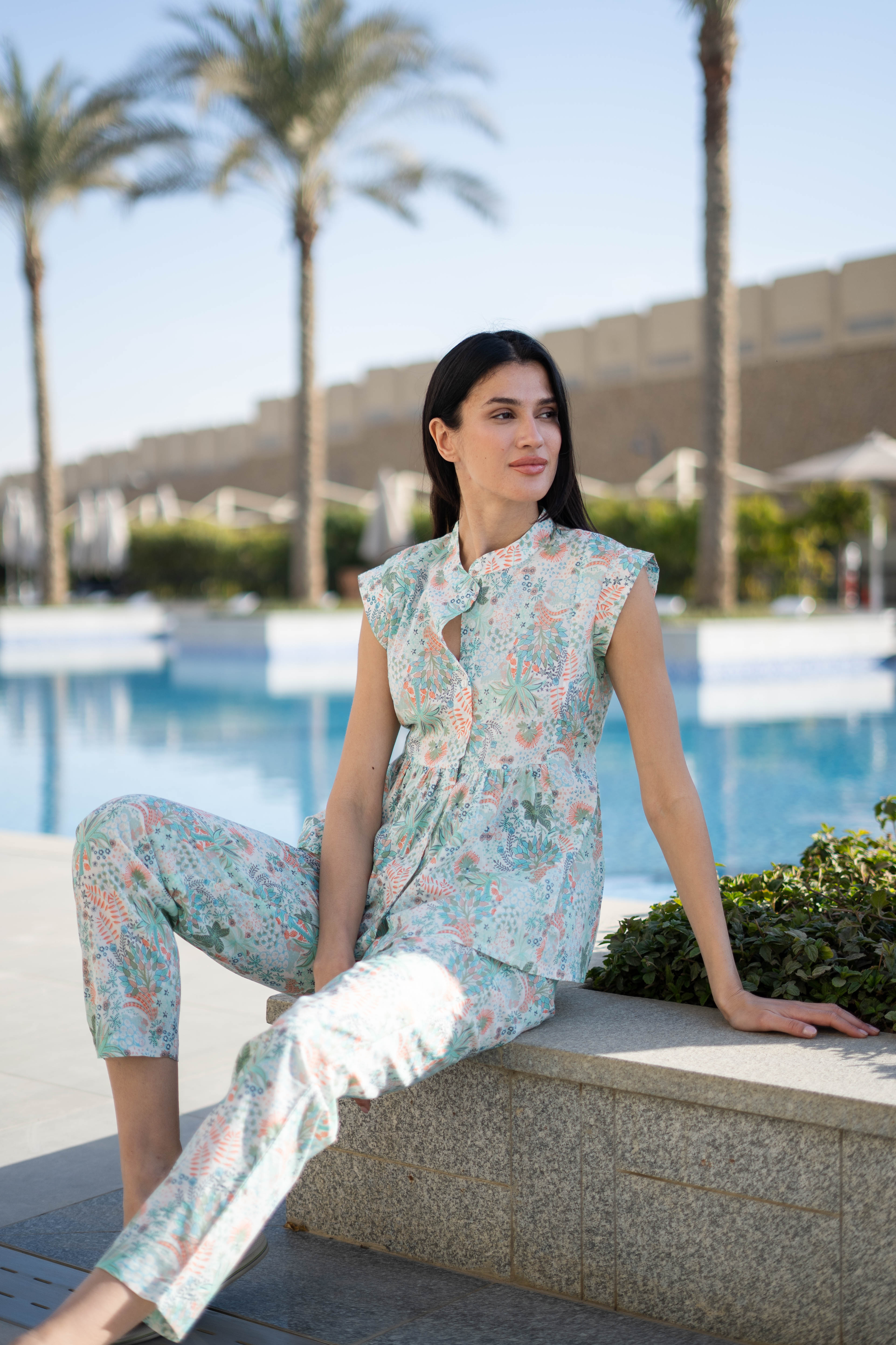 White Round Neck Cotton Night Suit