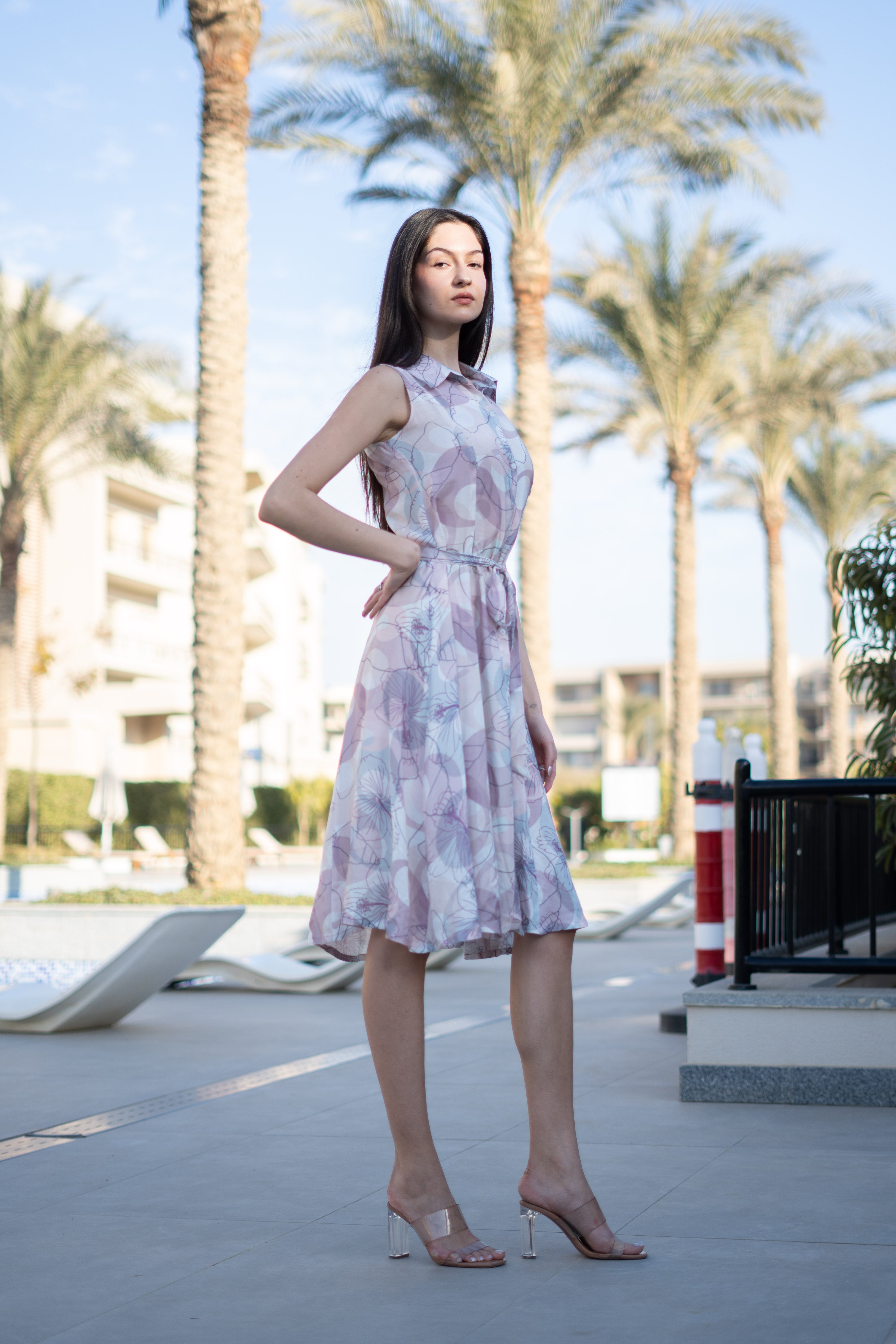 Off White Floral Printed Cotton Dress