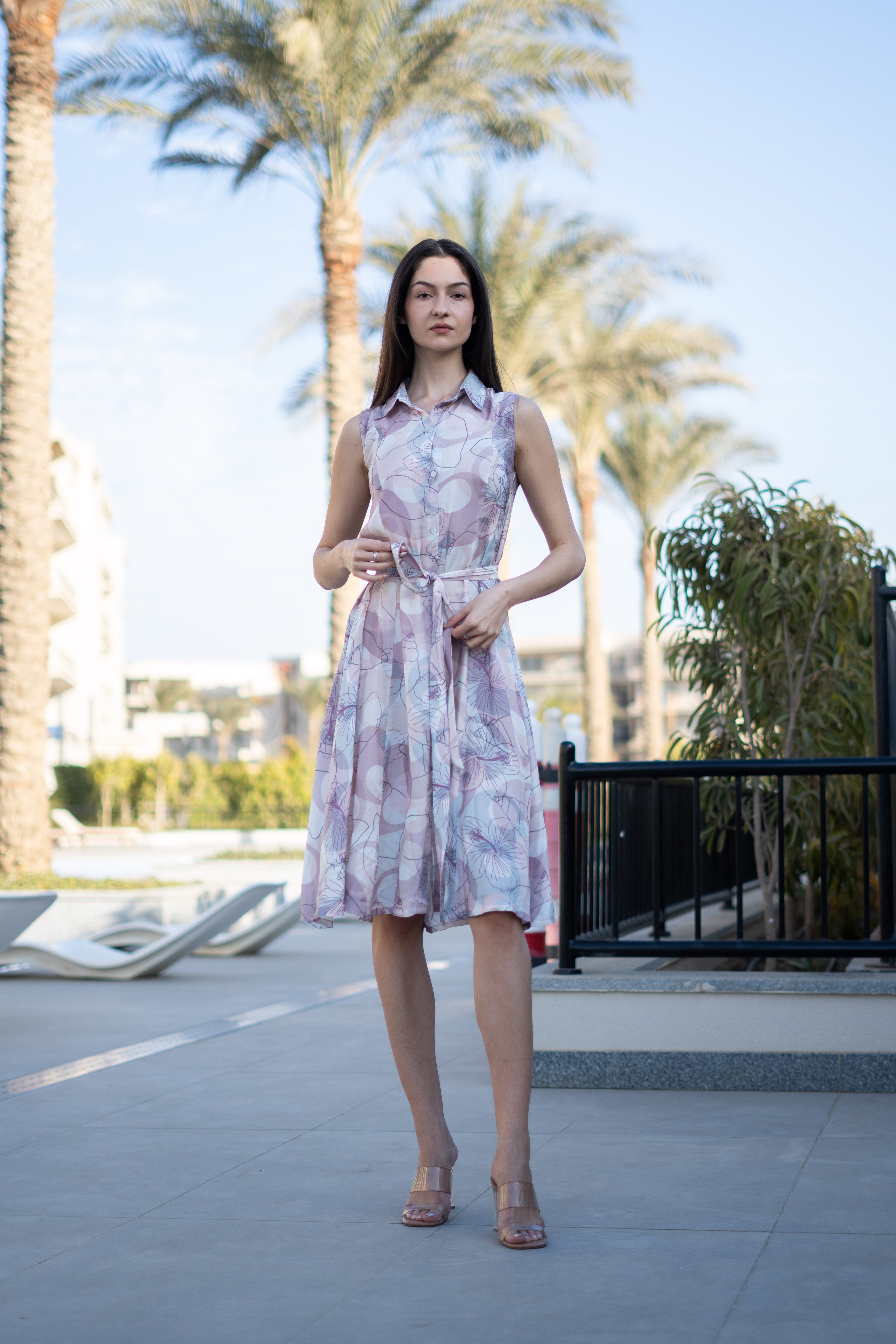 Off White Floral Printed Cotton Dress