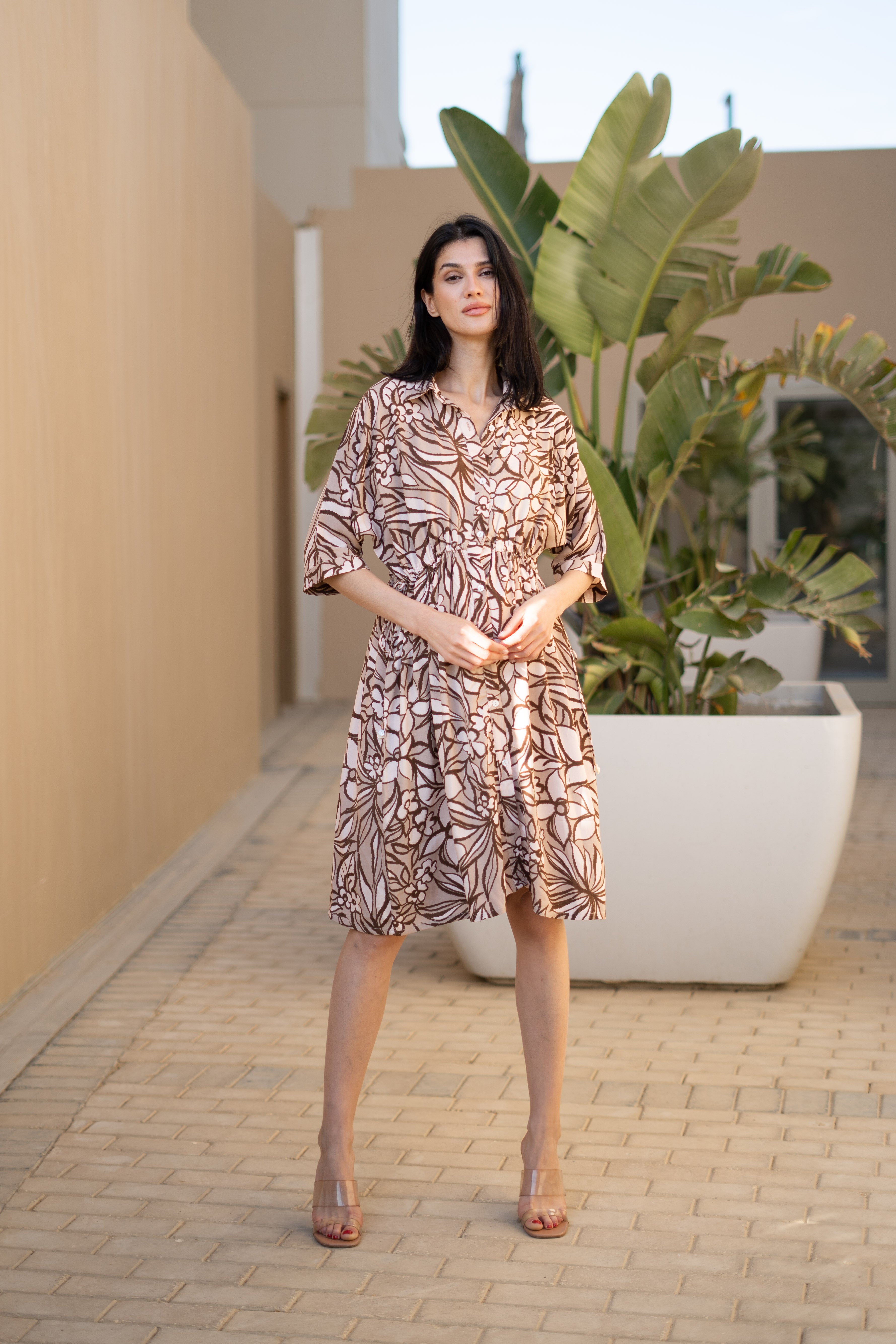 Women Cotton Grey Floral Printed Dress