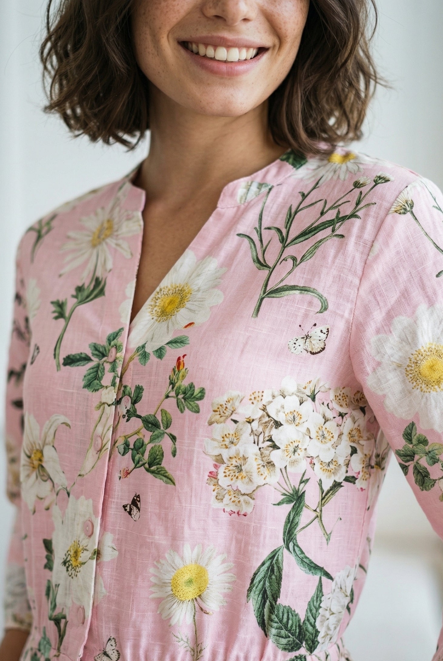Pink Floral Print Mandarin Collar Night Suit Set For Women