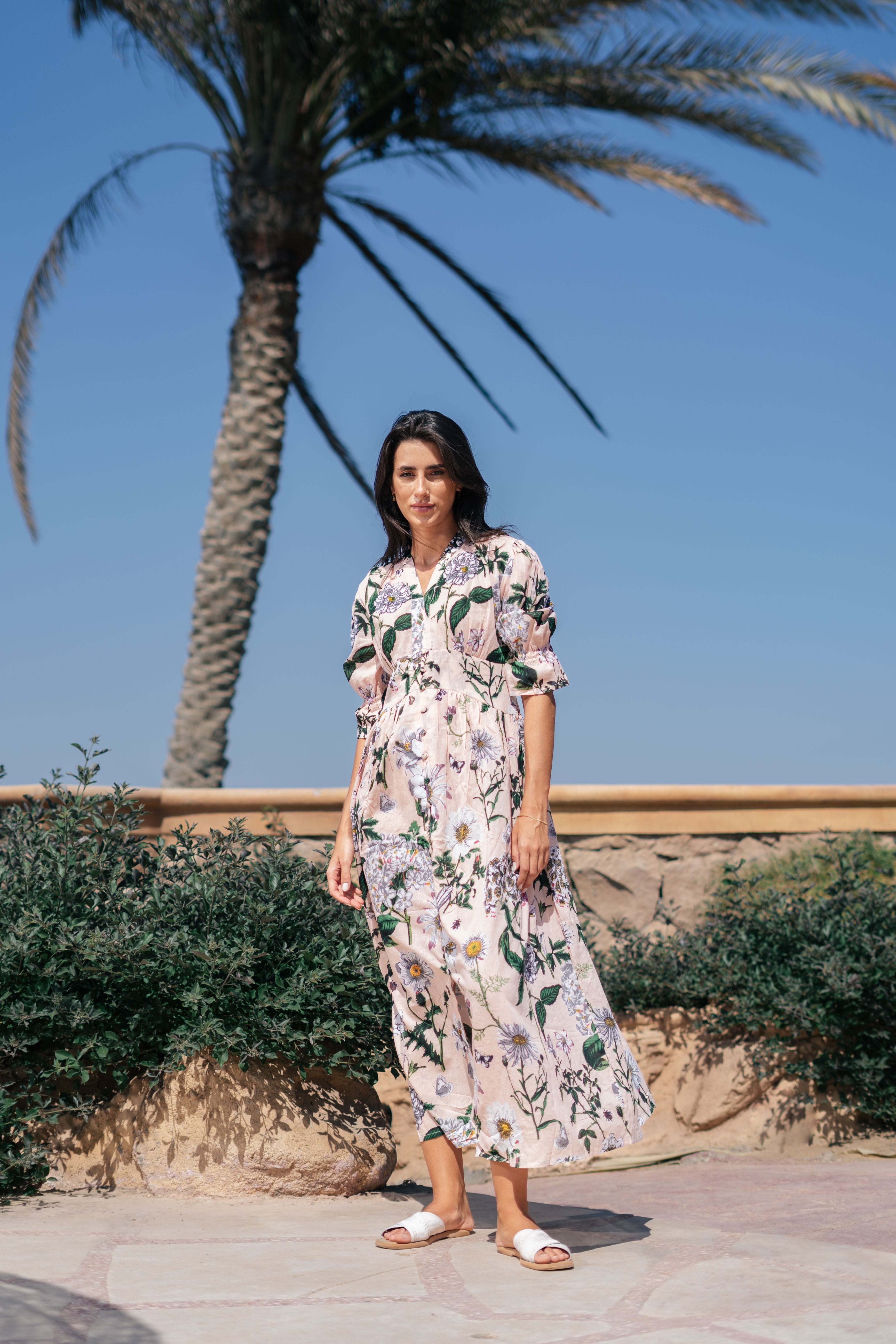 Pink Flower Printed Cotton Dress