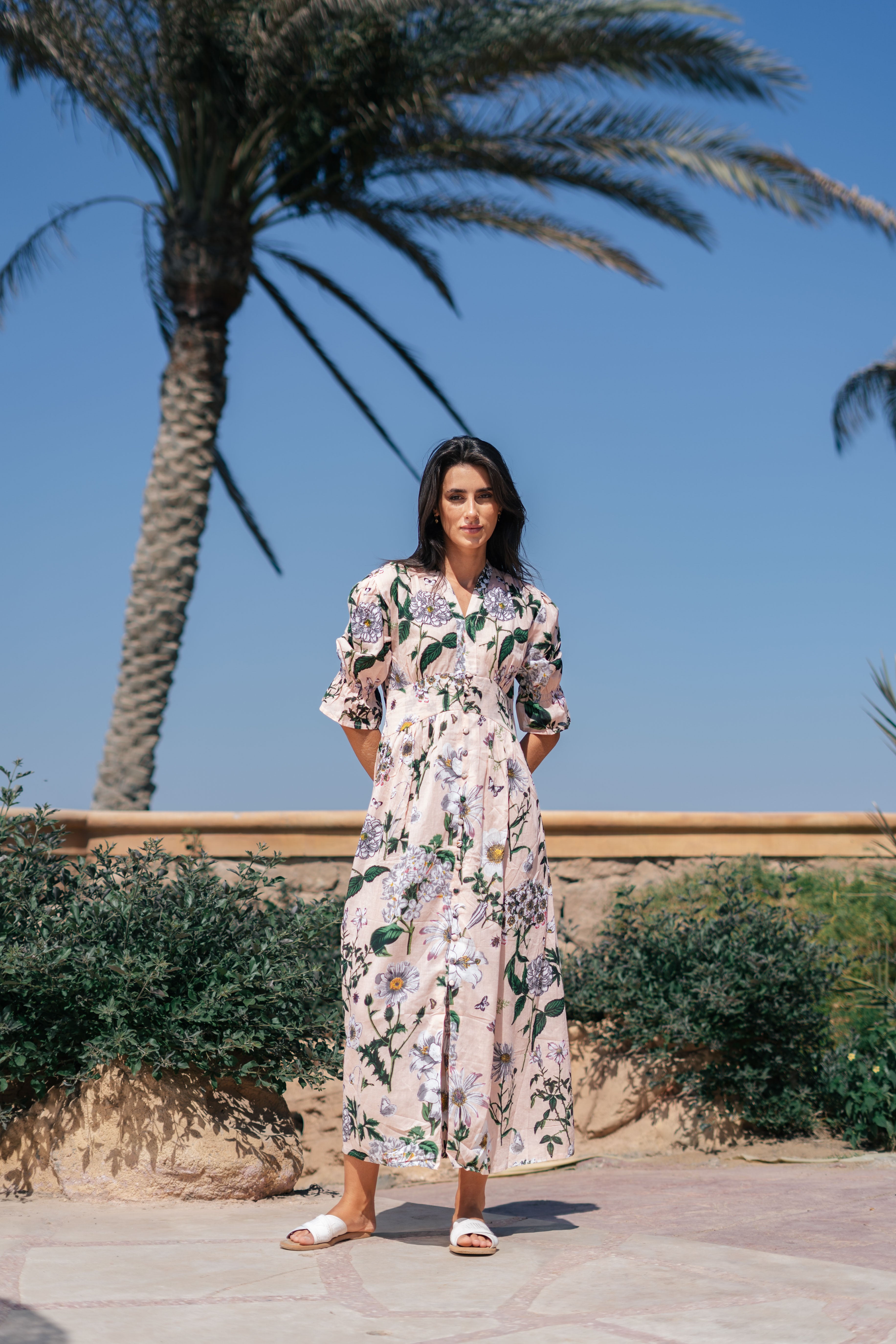 Pink Flower Printed Cotton Dress