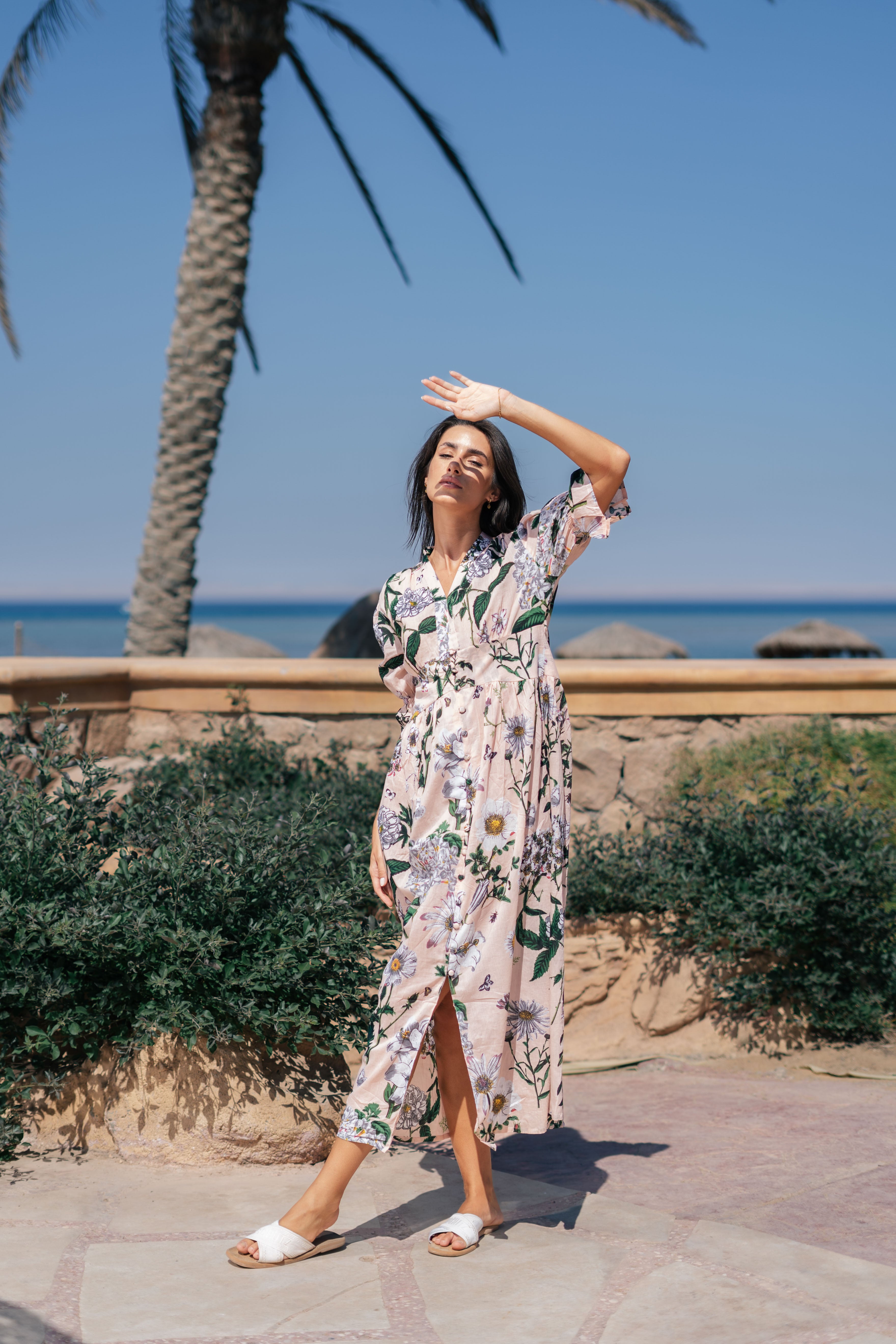 Pink Flower Printed Cotton Dress