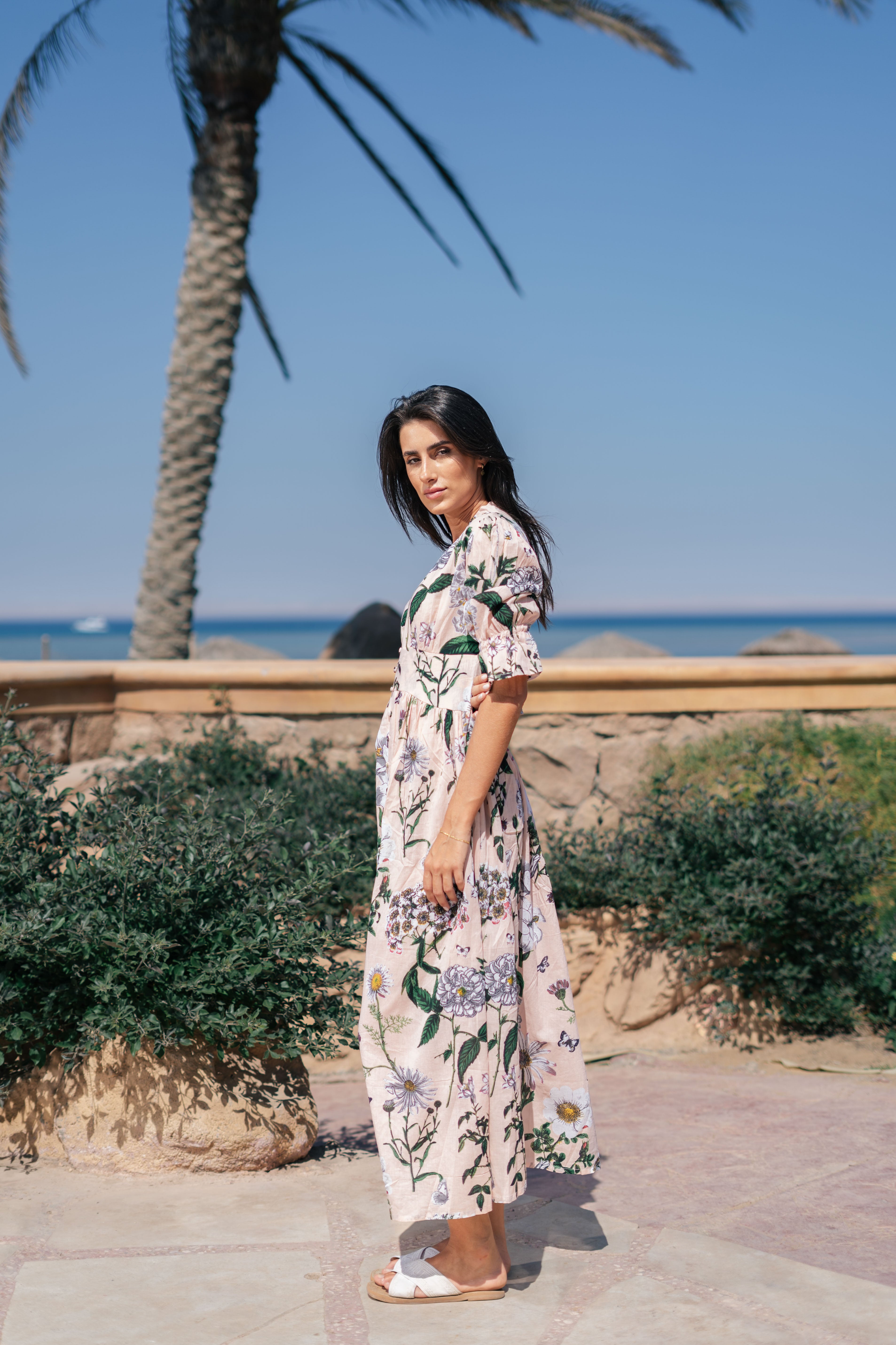 Pink Flower Printed Cotton Dress